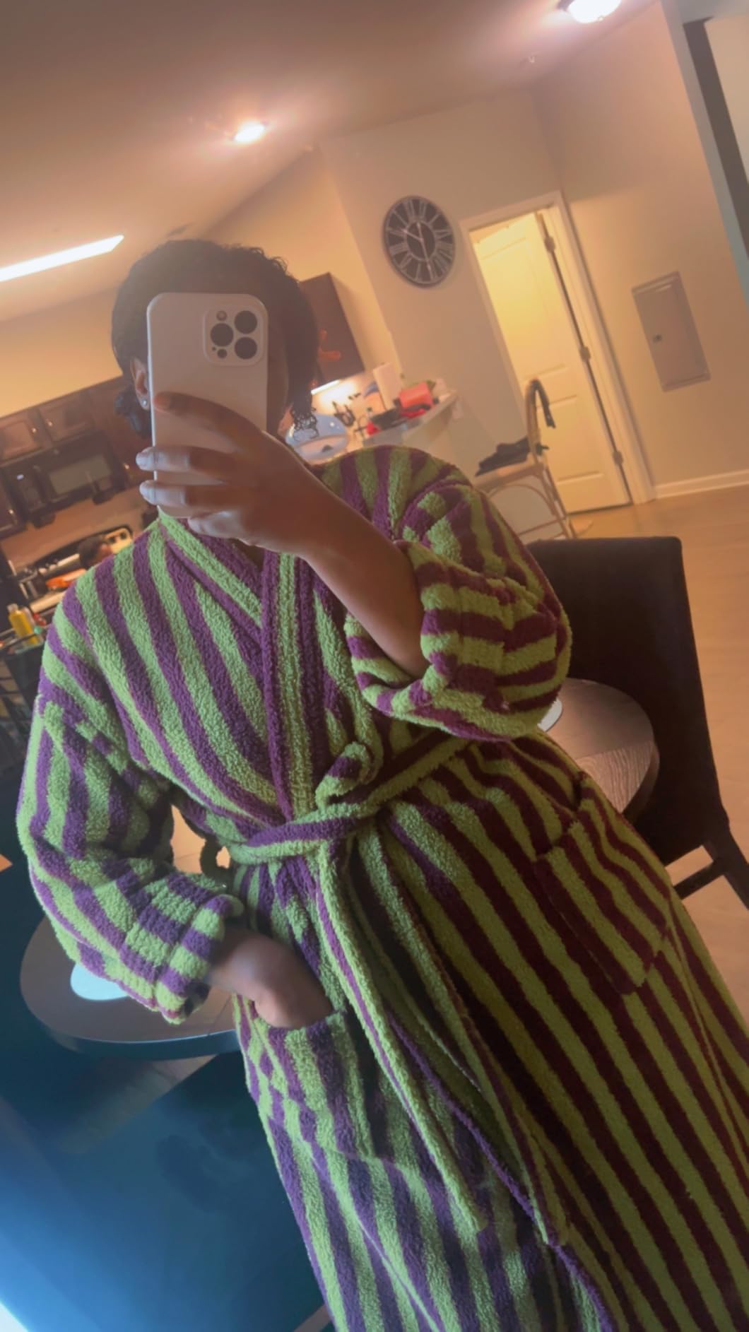 Arssm Womens Striped Fluffy Robe Long Plush Fuzzy Warm Bathrobes customer photo 2