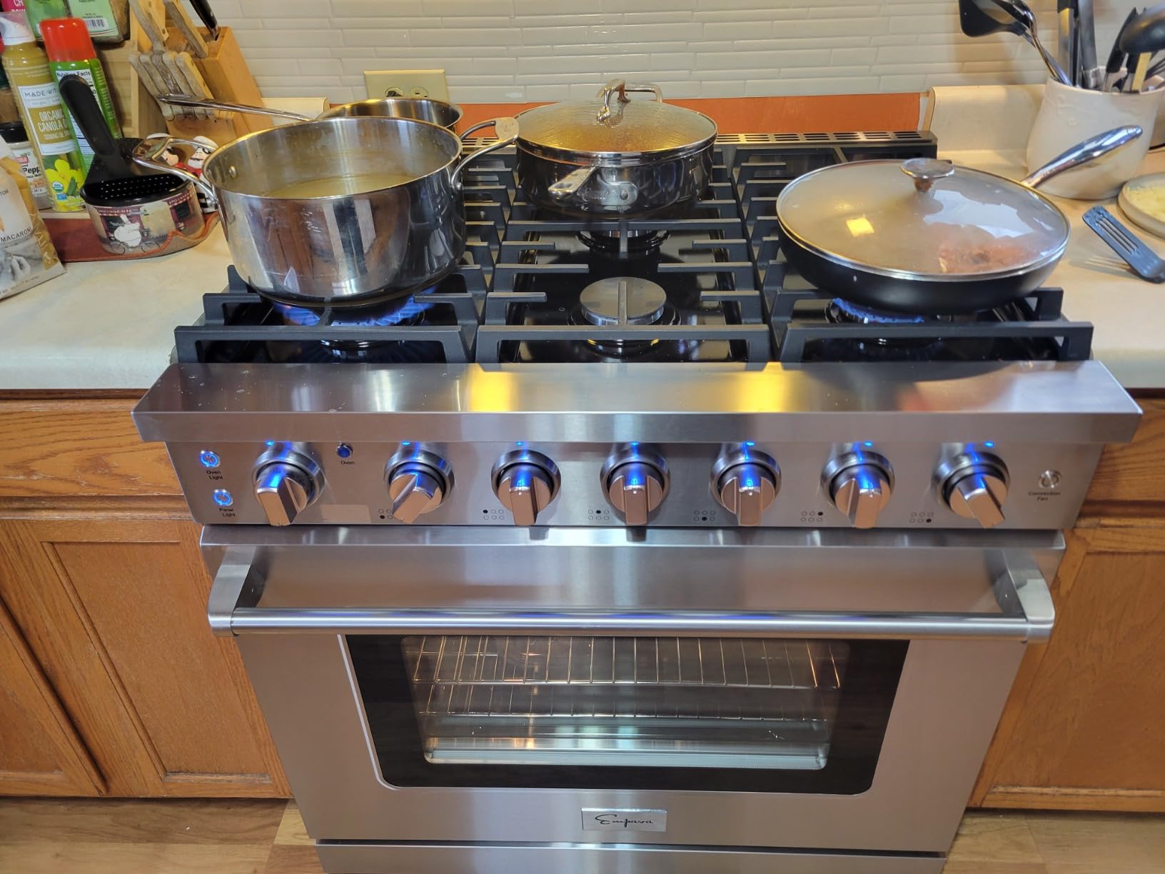 Empava 36 Inch Professional Gas Range with Convection Oven, 6 Sealed Burners (103,000 BTU Total), Wok Burner, Telescopic Racks, Porcelain Cooktop, Stainless Steel Stove, ETL Certified customer photo 1