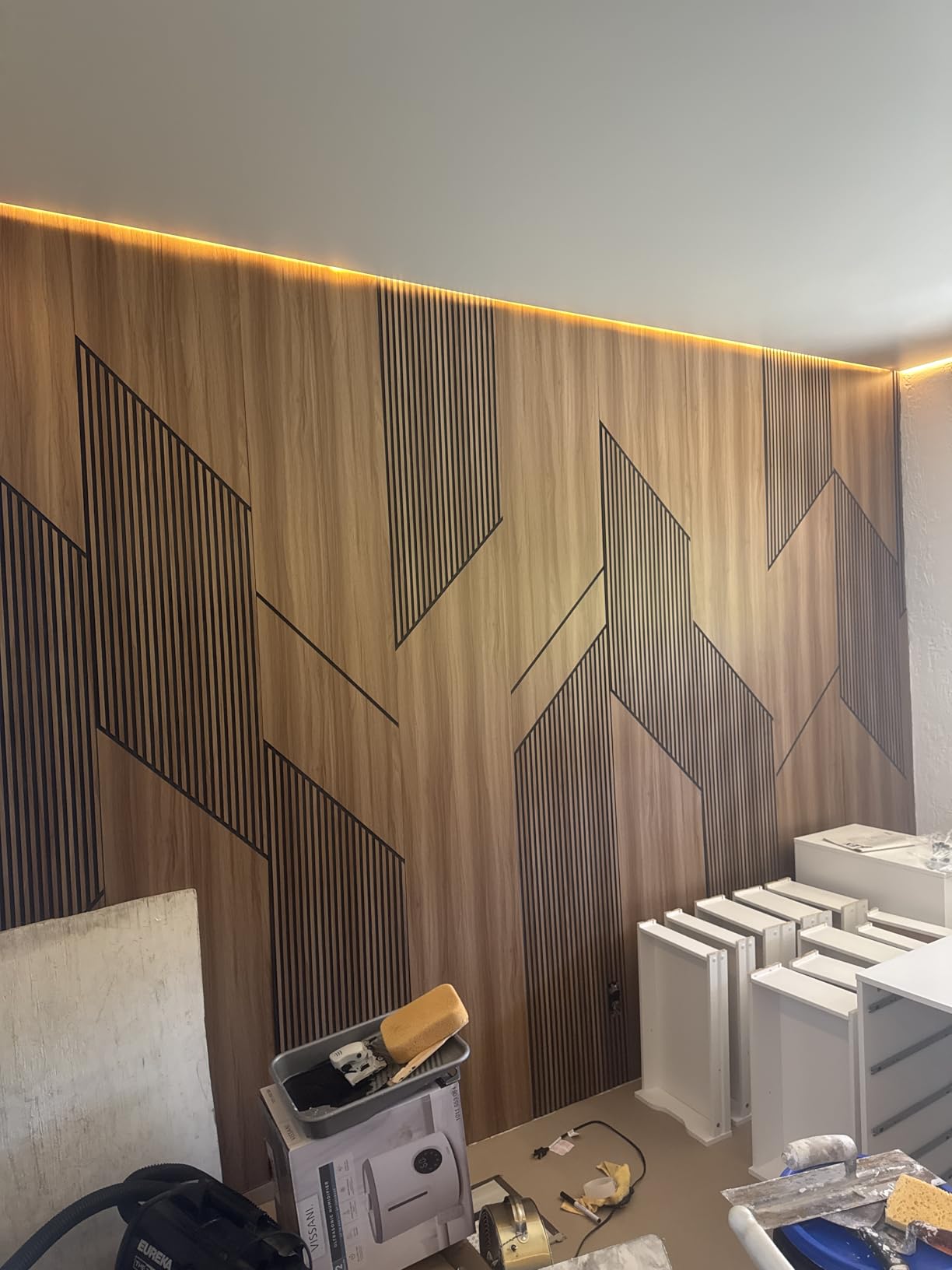 8-Pack Teak Wood Grain 3D Wall Panels with Adhesive, Peel and Stick PVC Wall Tiles for Accent Wall, Covers 82.15 Sq Ft for Luxury Living Room & Bedroom Decor customer photo 1