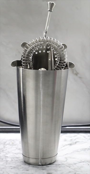 FineDine Stainless Steel Bar Set Cocktail Shaker Set Bartender Kit | Mixology kit, stainless steel bar tools, shaker tins, jigger, strainer, muddler, spoon, pourers, stand, home bartending customer photo 2