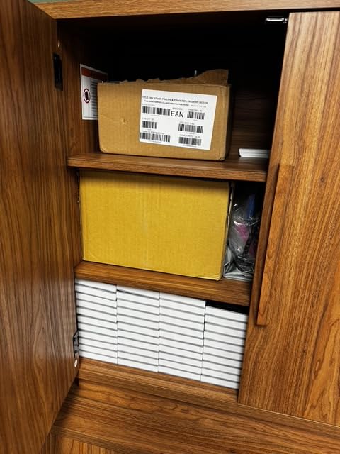 ModernMate 63'' Sideboard Buffet Cabinet with 4 Sliding Doors, Wood Credenza Storage Cabinet with Pedestal Base, Walnut customer photo 1