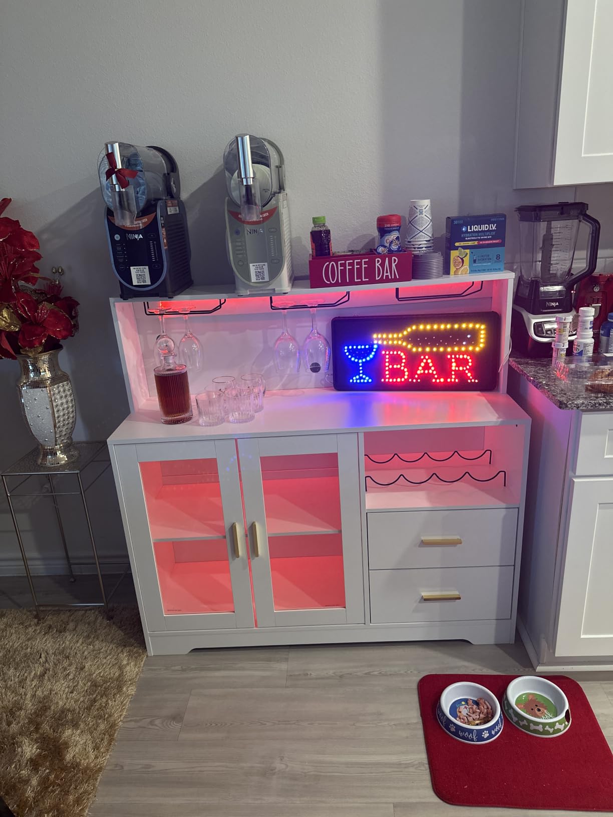 Bar Cabinet for Home with LED Light, Coffee Bar Cabinet w/ Wine & Glass Rack | Kitchen Buffet Sideboard with Storage Cabinet & Drawers, Modern Liquor Cabinet for Living Room Dining Room (Brown) customer photo 2