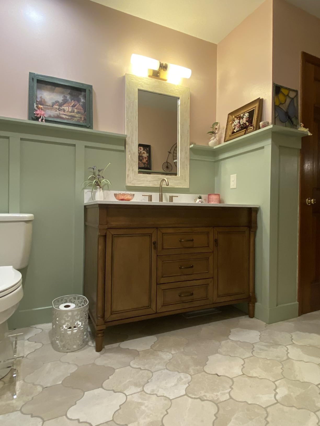48 Inch Bathroom Vanity with Sink Combo, Light Walnut | Classic Cabinet with Countertop & Backsplash, Solid Wood Frame with Soft Closing Doors & 3 Dovetail Drawers, Ceramic Sink customer photo 2
