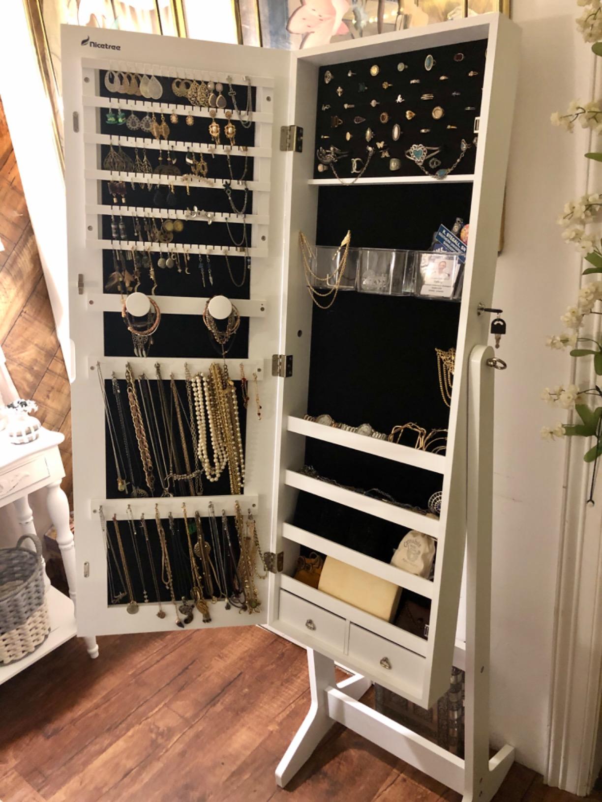 Nicetree Freestanding Jewelry Cabinet, Full Length Mirror, Moon White | Jewelry Armoire Organizer, Lockable Jewelry Storage Cabinet, Frameless Mirror, 3 Adjustable Angles,Gift Idea,Quick Assembly customer photo 2