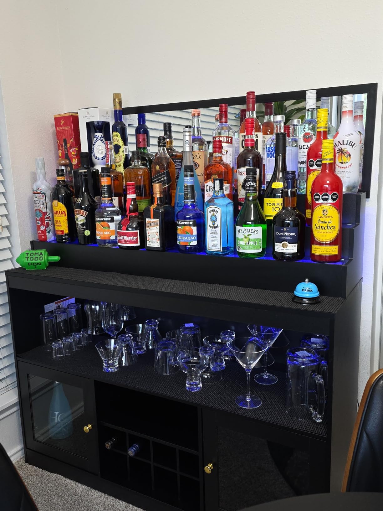 Loomie Wine Bar Cabinet with LED Lighted Liquor Bottle Display Shelf, Liquor Cabinet with Glass Holder, Coffee Bar for Liquor, Storage Buffet with Wine Racks, Wine Cabinet with Door (Black) customer photo 2