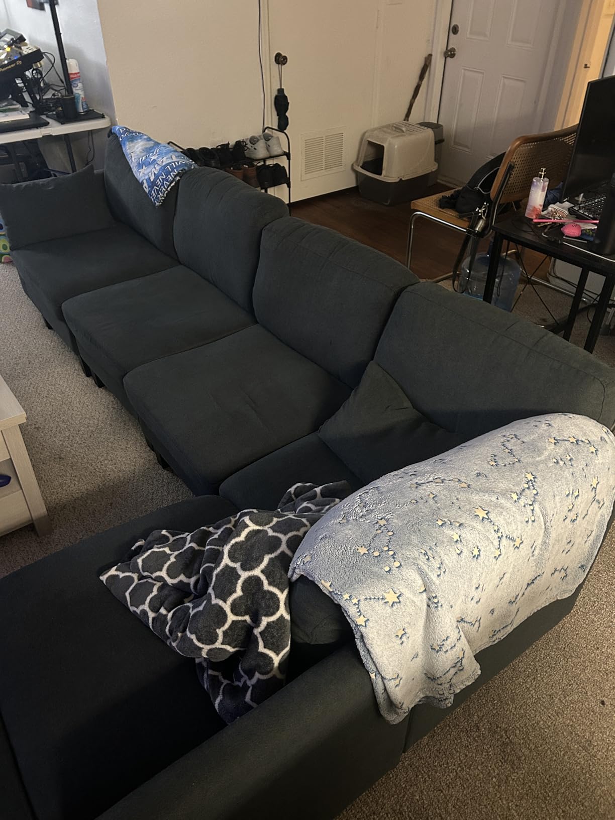 Modular Sectional Sofa, 6 Seaters Modular Sleeper Sofa Couch, Comfy Sectionals Couches Bed, Convertible Sofas with Ottomans, Sectional Couches for Living Room, Dark Grey customer photo 1
