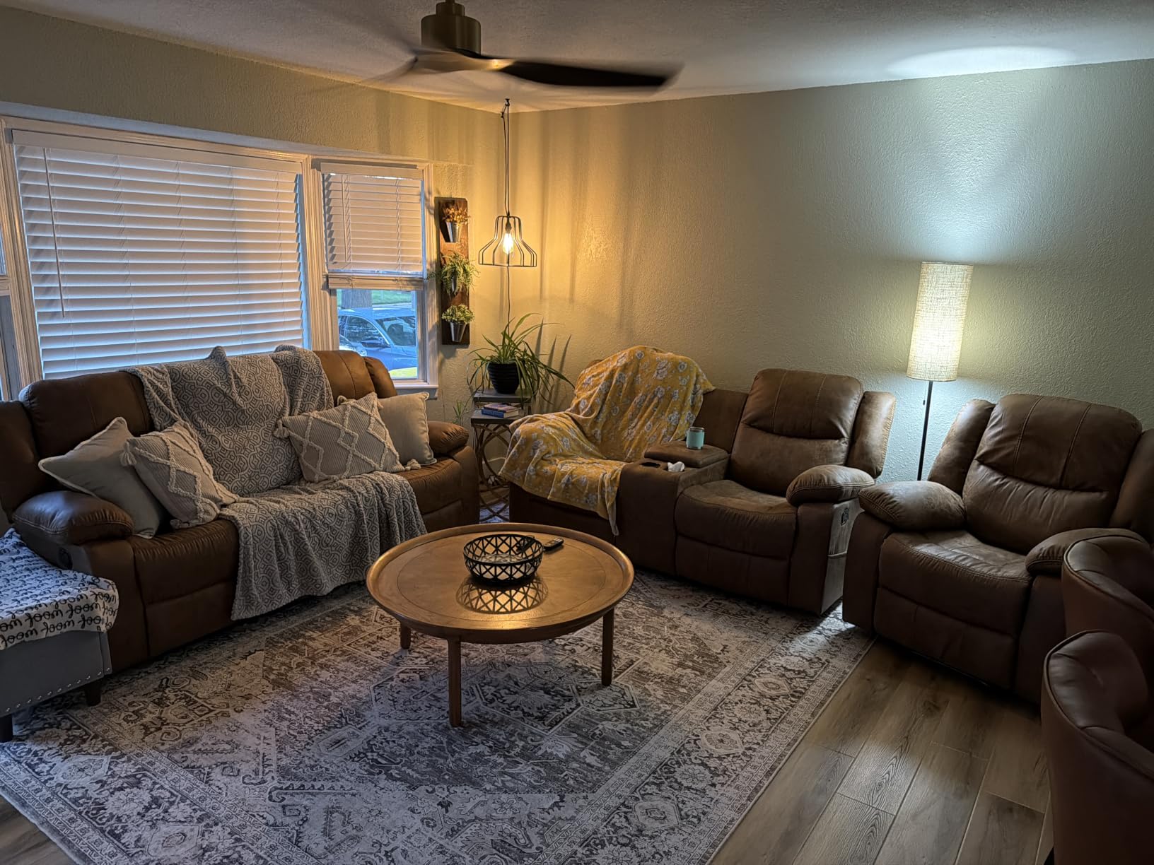 2 Piece Manual Recliner Sofa Set, Faux Leather Furniture Reclining Couch Set for Living Room, Included Recliner Chair and 3 Seat Manual Reclining Sofa, Brown customer photo 1