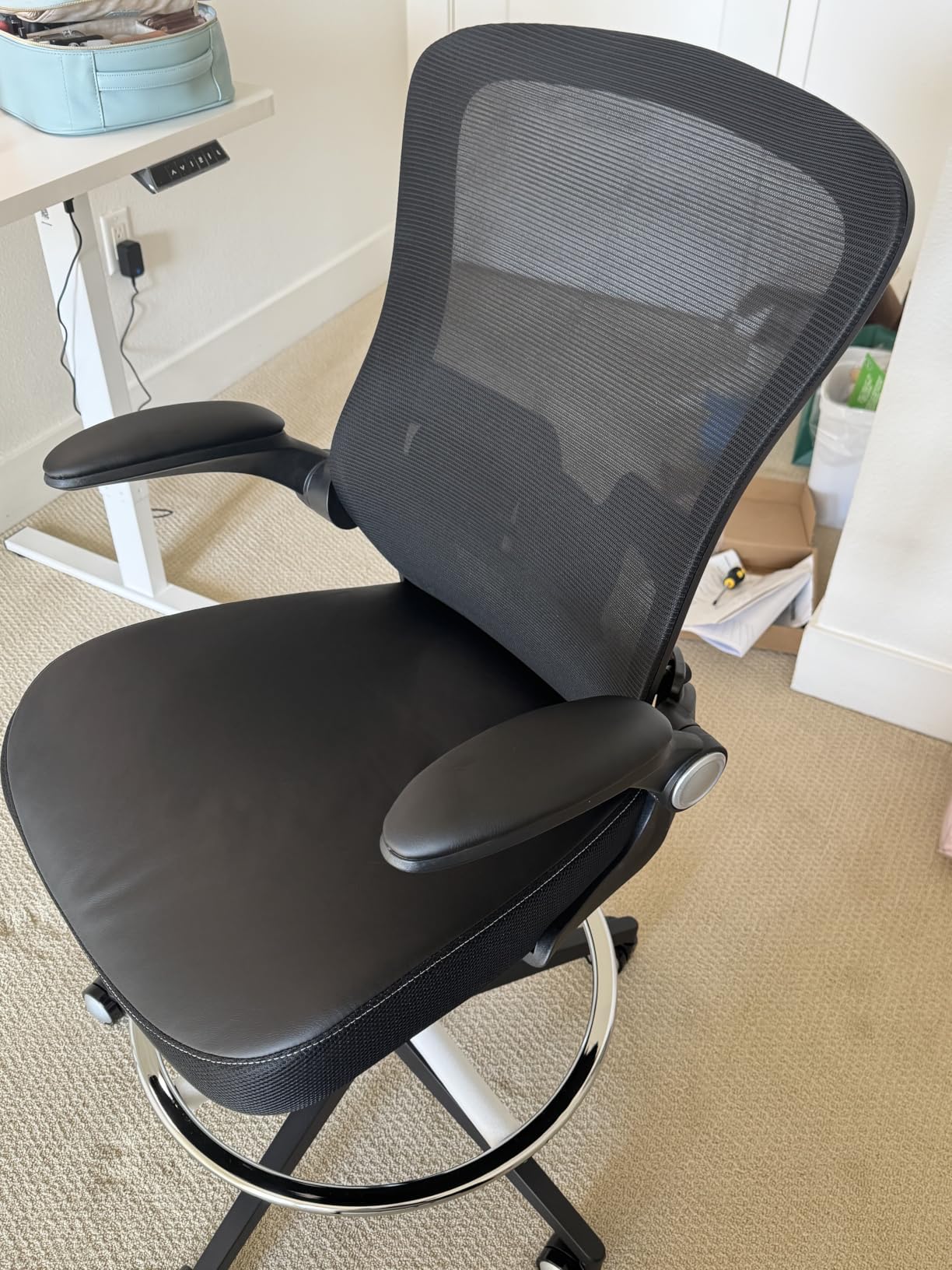 Drafting Chair 400lbs Heavy Duty Tall Office Chair Big and Tall Ergonomic Standing Desk Chair with Lumbar Support and Adjustable Footrest Ring, Comfy Mesh Wide Chair with Flip-up Armrests, Black customer photo 1