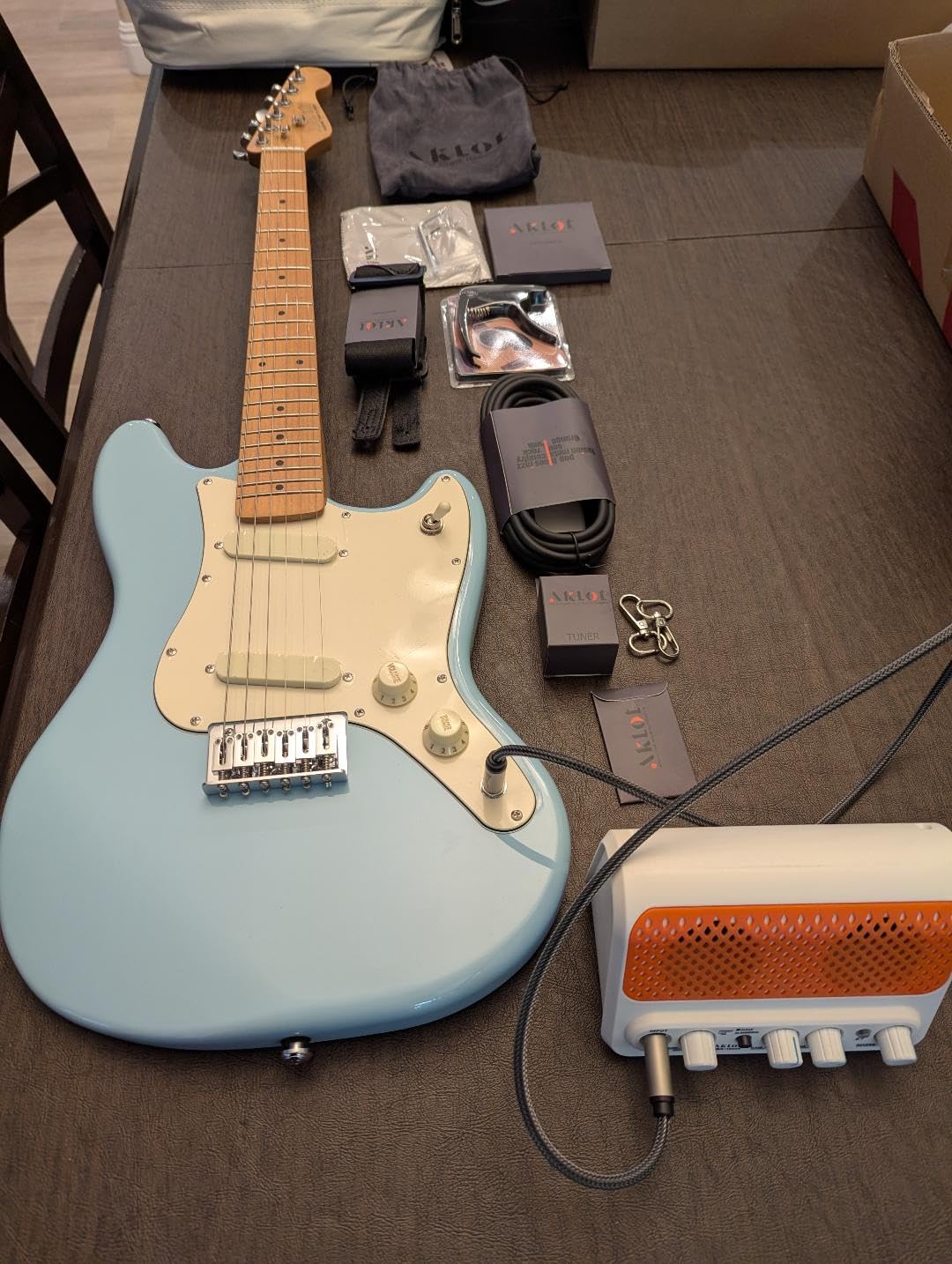 AKLOT Mini Kids Electric Guitar: 3/4 Size Guitar Kit for Beginners, 1.5in Narrow Neck for Small Hands, Easy to Play, Age 6-12, 36
