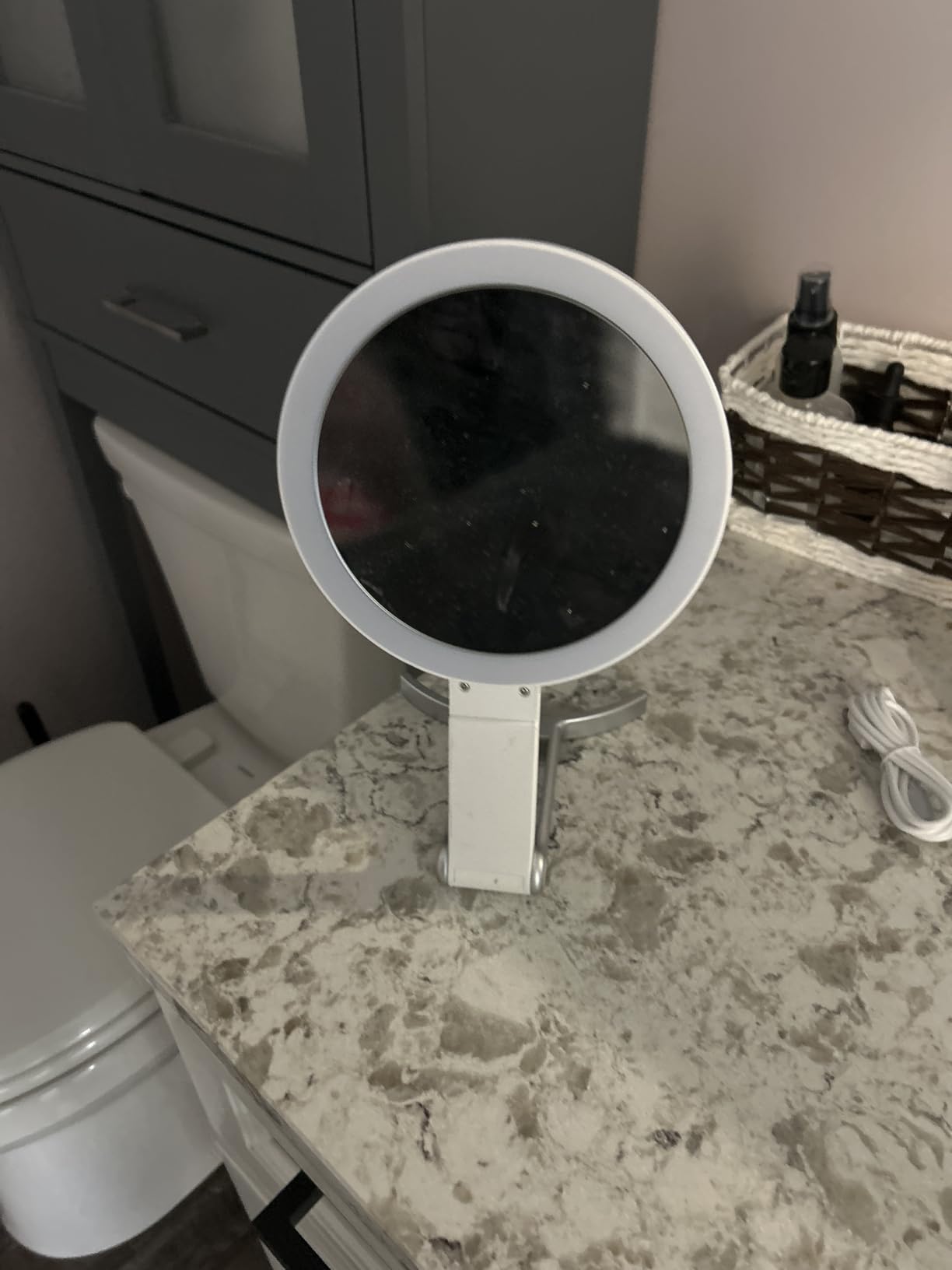 MIYADIVA Travel Makeup Mirror with Lights, Height Adjustable 30X/1X Double-Sided Magnifying Mirror, Portable Vanity Mirror with Digital Display & Phone Holder, Handheld Tabletop Hanging, Rose Gold customer photo 2