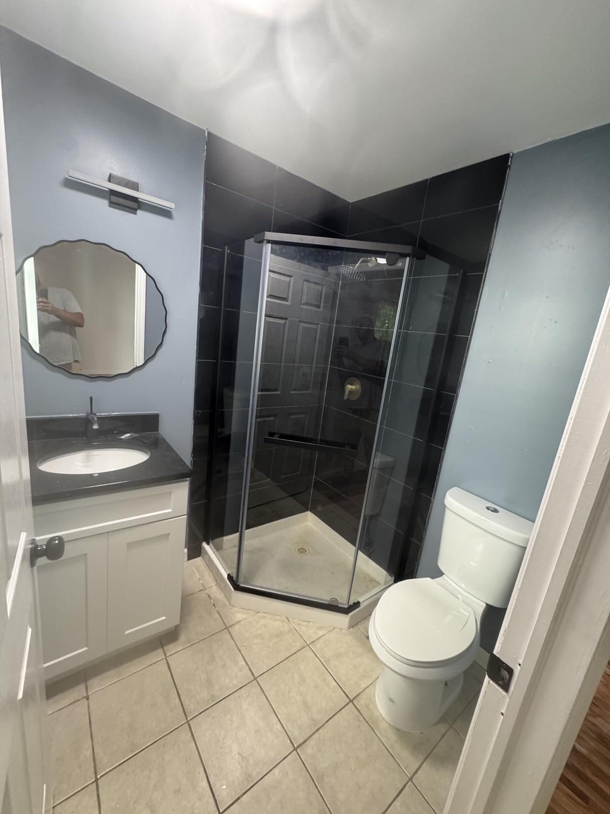 CKB Neo-Angle Pivot Shower Door, 38 x 38 x 72 in, Brushed Nickel | ANSI 1/4 in Easy Clean Tempered Glass, Reversible Installation, Towel Bar Handle, 3/5 in Wall Adjustment customer photo 1