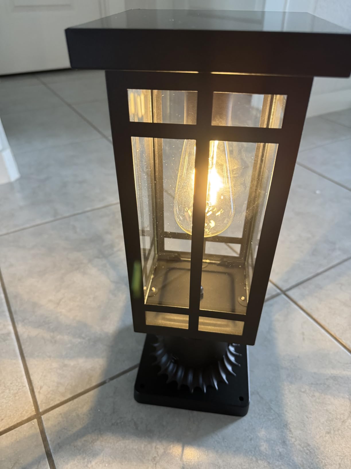 14'' Outdoor Solar Post Light, Dusk to Dawn Solar Lamp Post, Black, 1 Pack | Lamp Posts Light Fixture, Waterproof Outdoor Pole Lights for Yard Garage Porch Patio (Included Mounting Base) customer photo 1