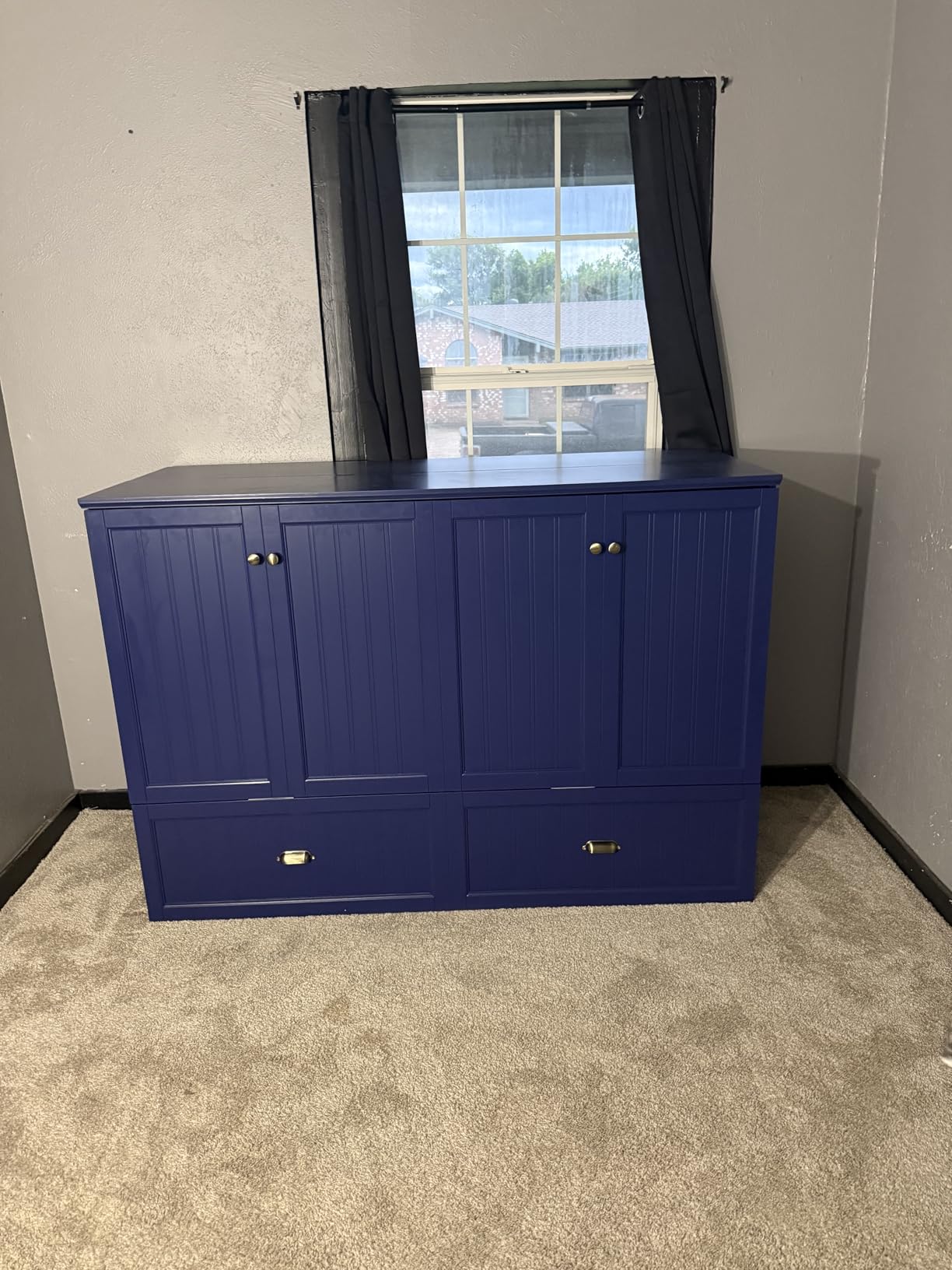 AMERLIFE Queen Size Murphy Bed with Bedside Tables & 3 Storage Drawers | Foldable Cabinet Bed with Charging Station, 3 Storage Shelves, Farmhouse Hideaway Bed, for Bedroom/Office/Guest Room, White customer photo 1