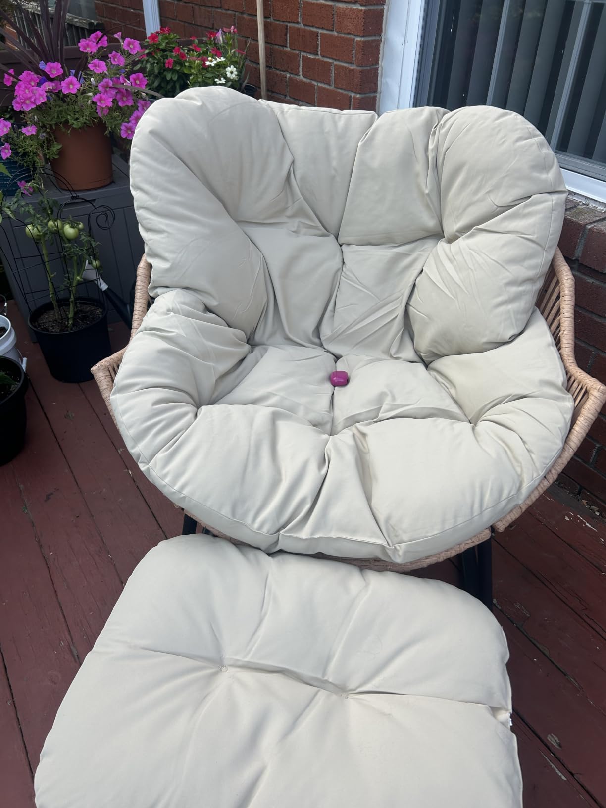 Papasan Rocking Chair with Ottoman, Oversized Papasan Chair, Beige | Indoor & Outdoor Rocker Chair with Padded Cushion for Living Room, Patio, Garden customer photo 1