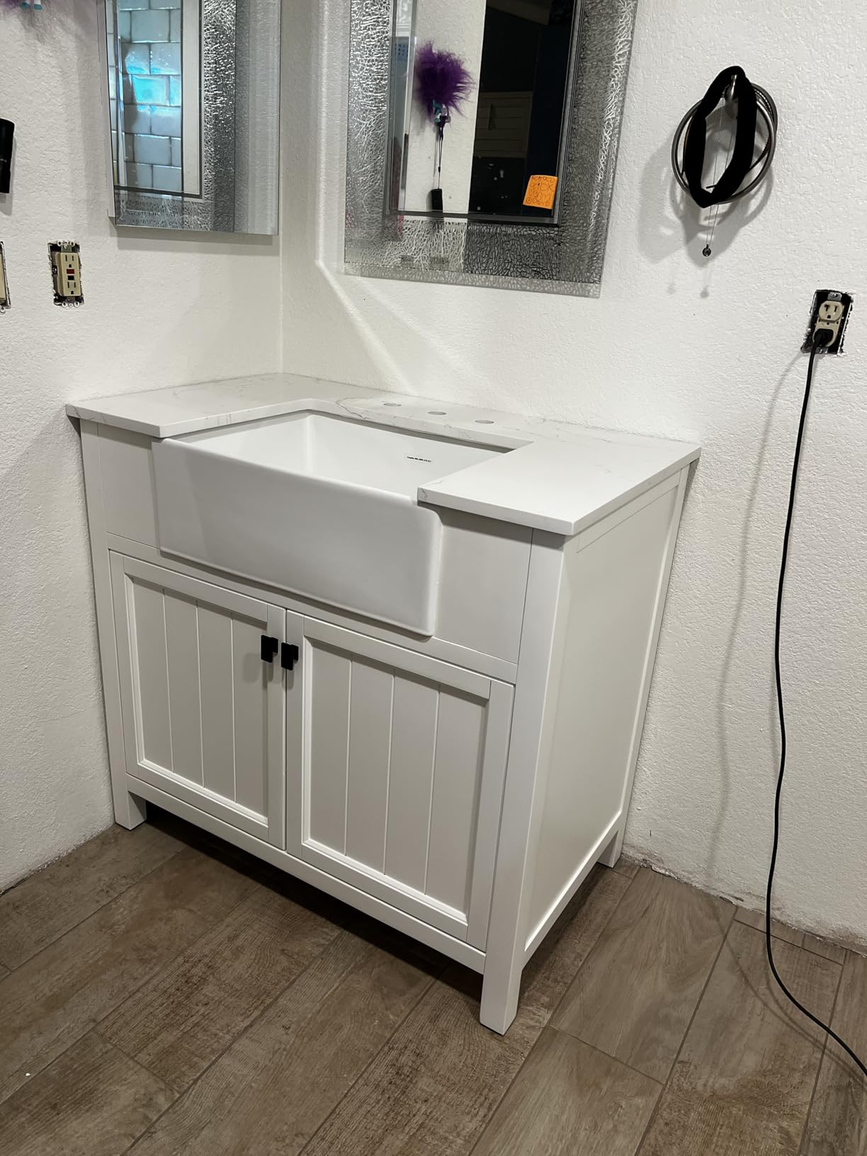 48 Inch Bathroom Vanity with Sink, Freestanding Single Sink Bathroom Vanities with Soft Close Doors & Drawers, Carrara Stone Top & Backsplash, No Assembly Required, Black customer photo 2