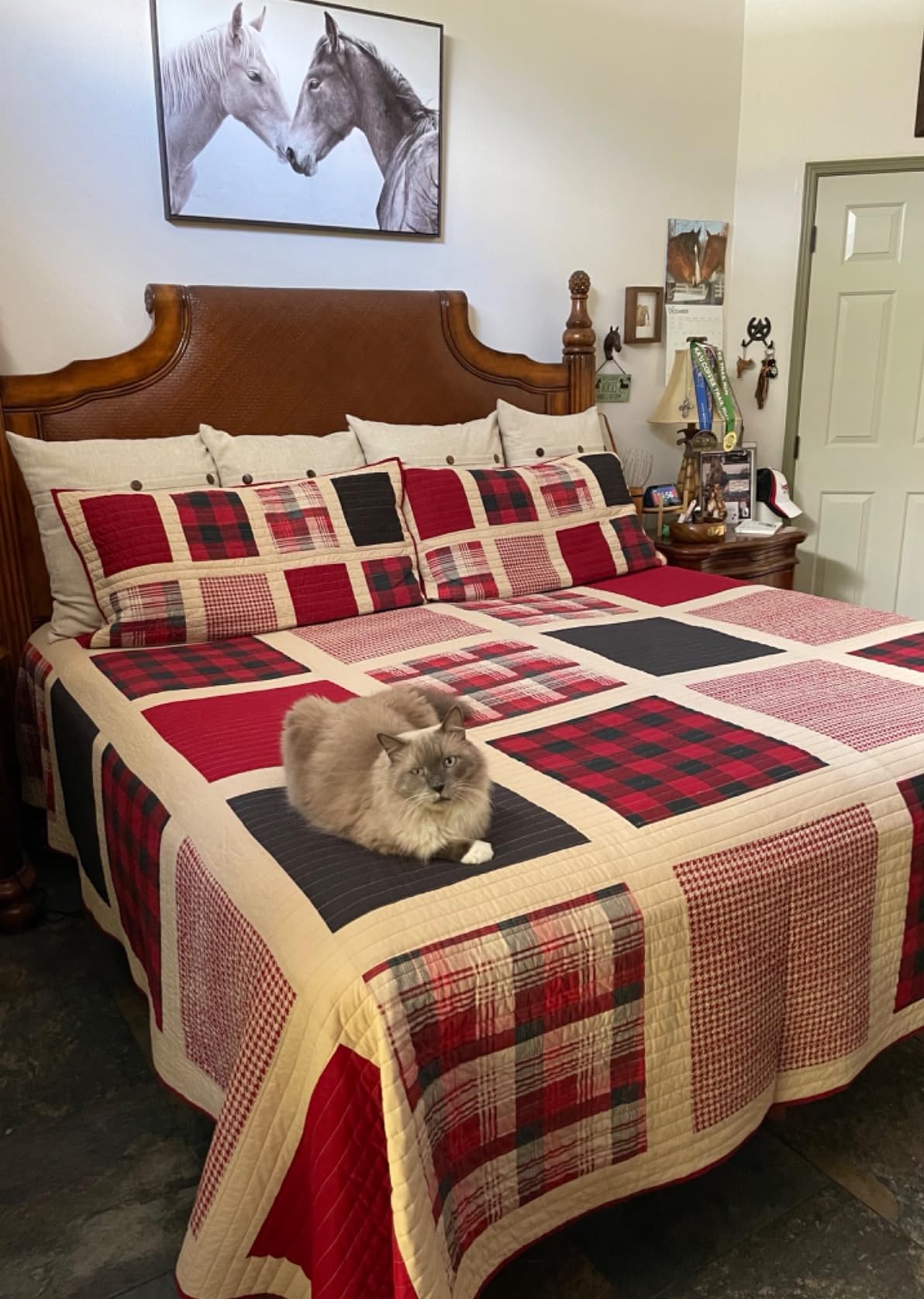 Woolrich Winter Hills Reversible Quilt Set - Cottage Styling Reversed to Solid Color, All Season Lightweight Coverlet, Cozy Bedding Layer, Matching Shams, Oversized Full/Queen, Plaid Blue 3 Piece customer photo 2