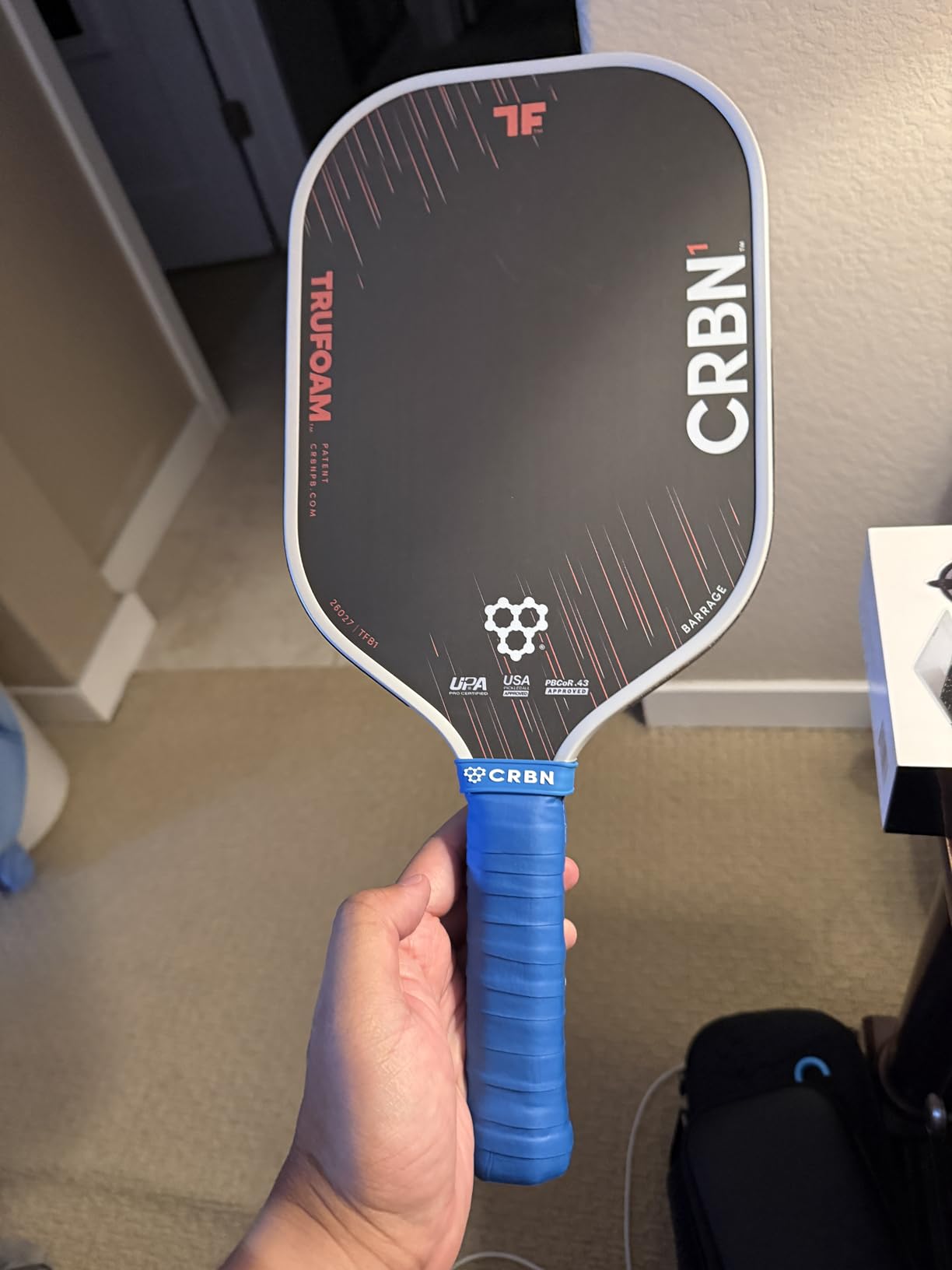 CRBN Pickleball - TruFoam Barrage - Carbon Fiber Pickleball Paddle | 100% Foam Floating Core Designed for Maximum Power, 14mm customer photo 2
