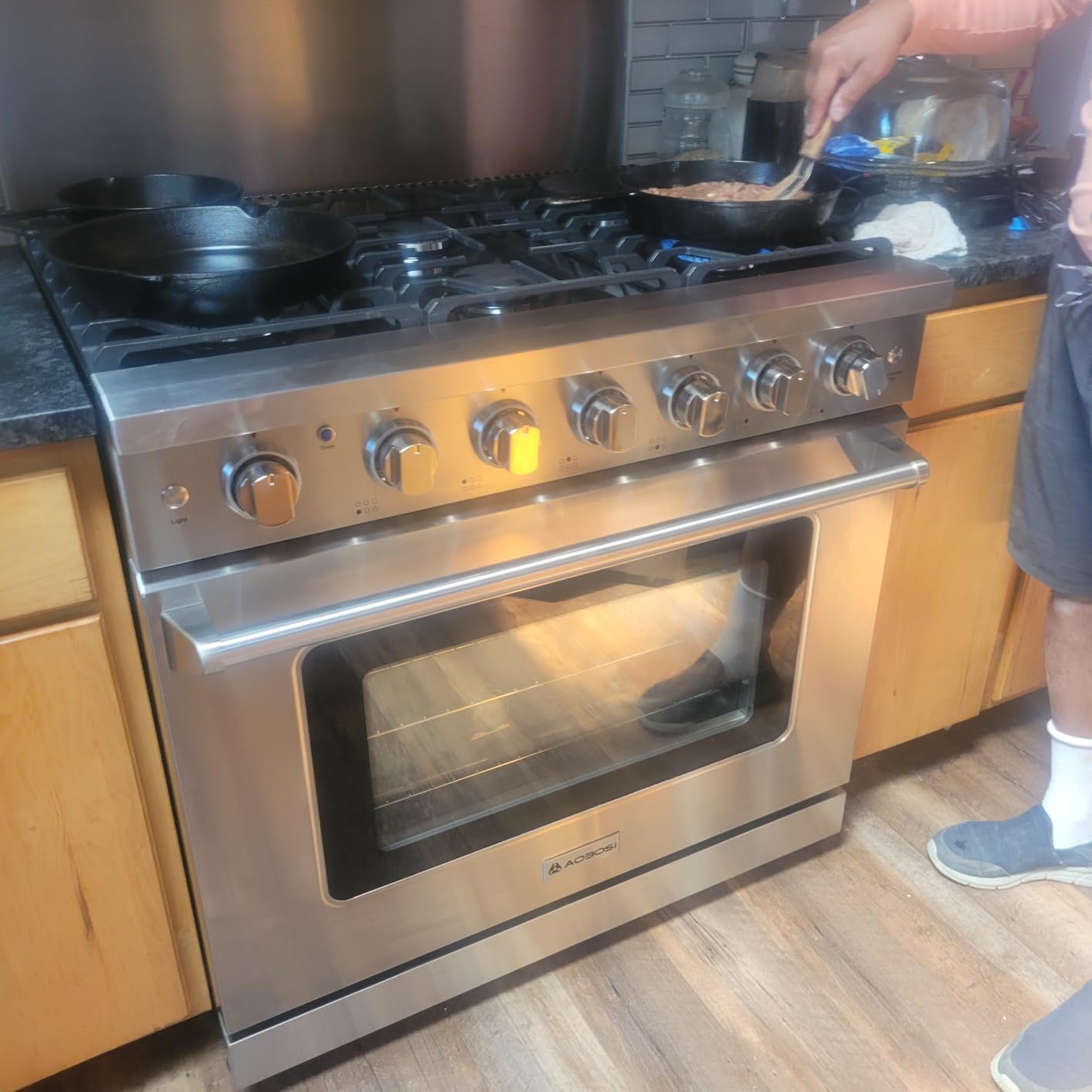 AAOBOSI 36 Inch Front Control Gas Range Oven, 18000 BTU Convection Oven, 6 Cu. Ft 6 Cooktop Burners, Self Clean, Freestanding Heavy Duty Gas Range Stove with Halogen Light customer photo 1