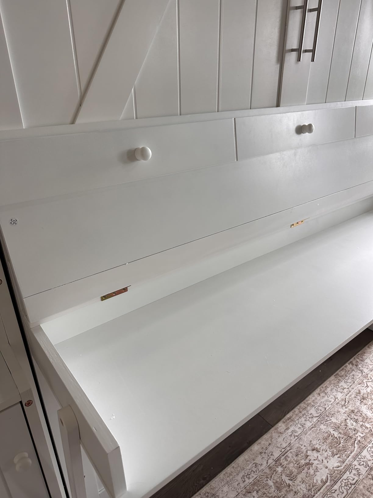 PVWIIK Queen Size Murphy Bed with Desk & Cabinet, White | Murphy Bed with Desk & Storage Cabinet, Shelf, Wall Bed Frame Folding into Cabinet Design customer photo 1