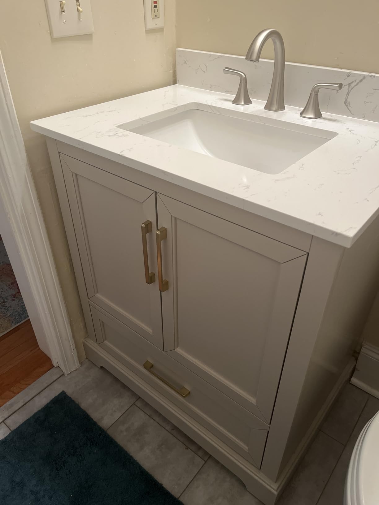 48 Inch Bathroom Vanity with Sink, Fully Assembled, Gray | Solid Wood Vanity with Engineered Stone Top and backsplash, Soft Closing Doors & 3 Dovetail Drawers for smooth operation customer photo 1