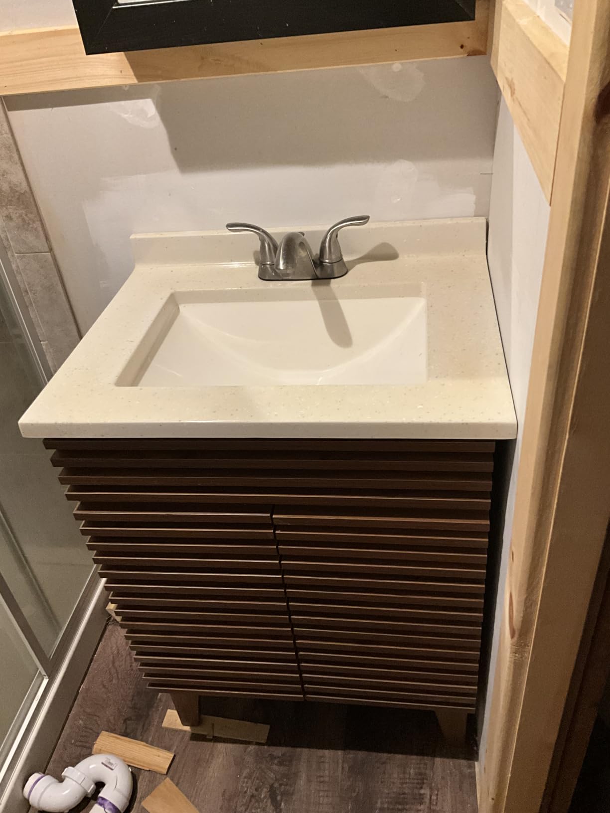 36 Inch Bathroom Vanity with Sink, Walnut Fluted Freestanding Bathroom Vanity Cabinet with Ceramic Sink Top, Solid Wood Legs, Soft Close Double Doors and Modern Storage Cabinet customer photo 1