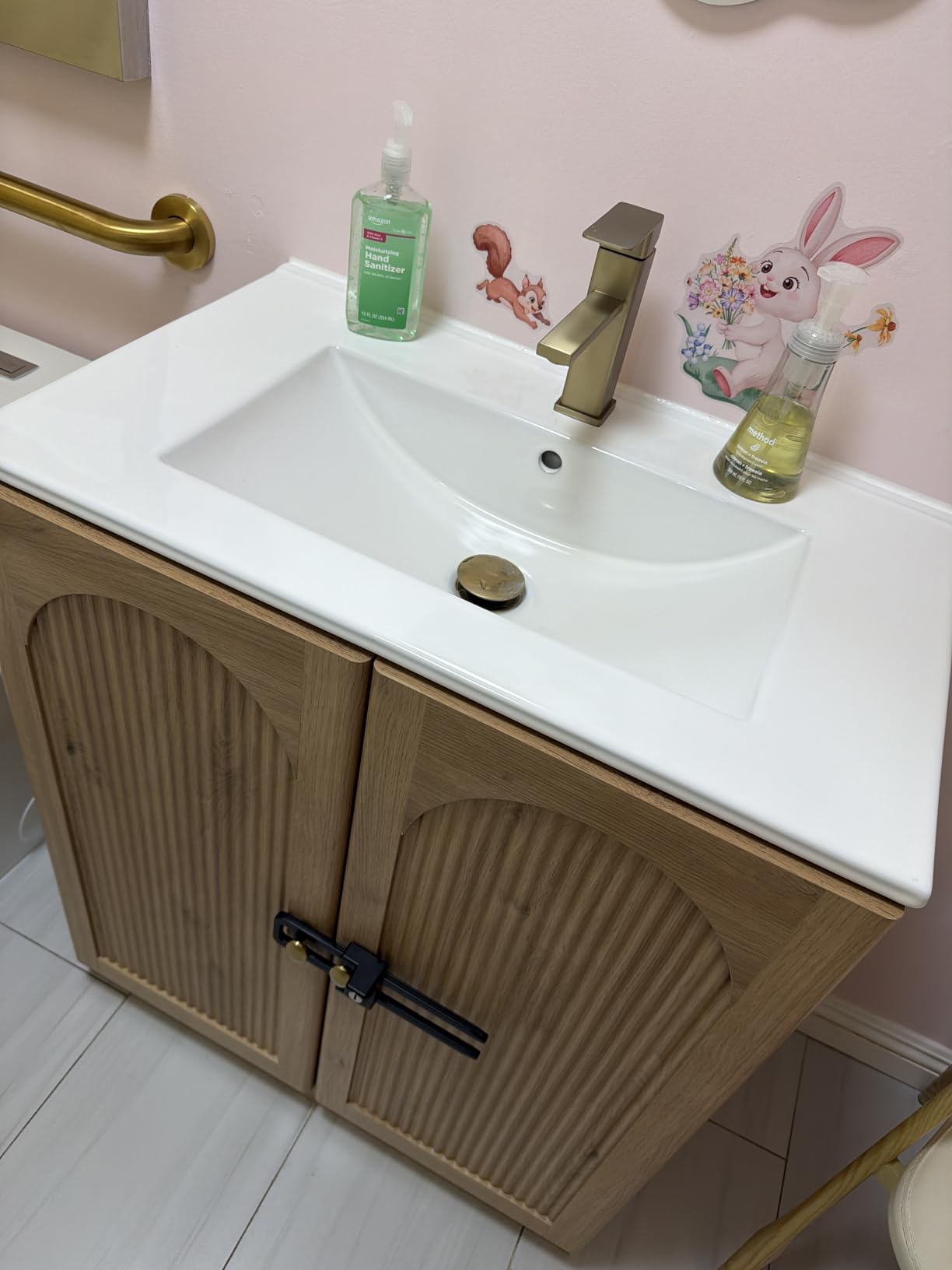 IFBUY 30 Inch Arched Bathroom Vanity with Sink, Fluted Design, Natural Oak, Modern Bathroom Vanity Cabinet w/Adjustable Storage Shelf, Freestanding Single Bathroom Vanity w/Ceramic Basin, Space-Saving customer photo 1