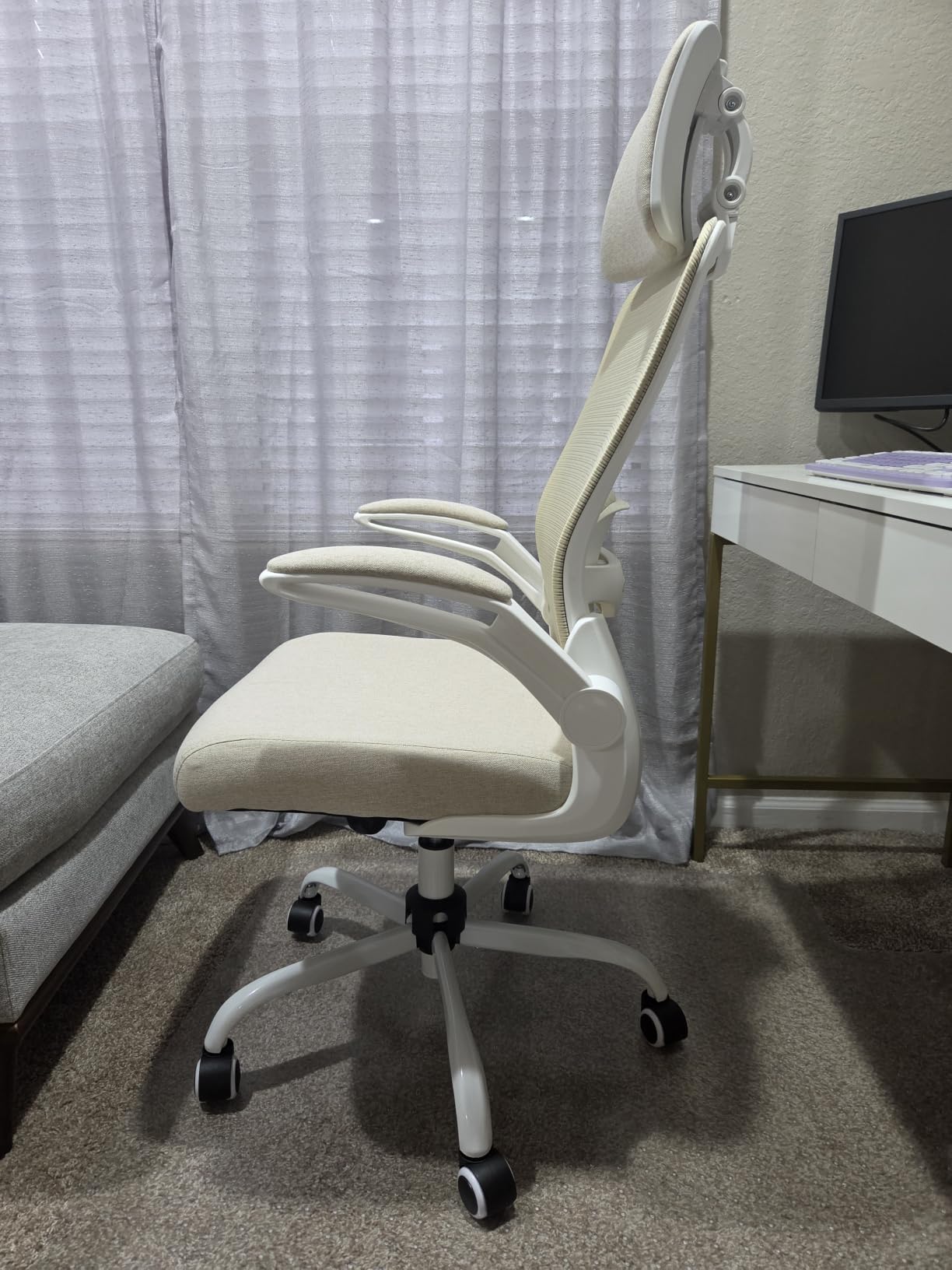 Mimoglad Office Chair, High Back Ergonomic Desk Chair with Adjustable Lumbar Support and Headrest, with flip-up Armrests for Guitar Playing, 5 Years Warranty (Modern, Black(Black Frame)) customer photo 1