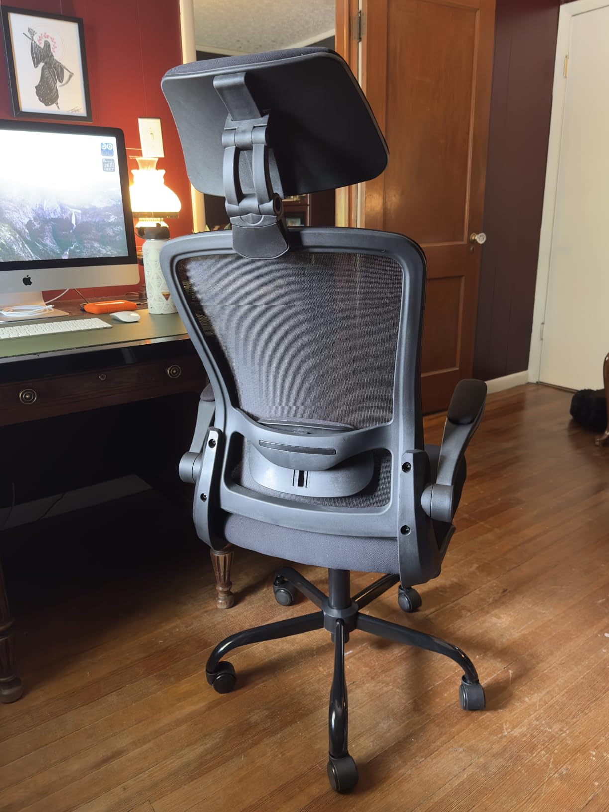 Mimoglad Office Chair, High Back Ergonomic Desk Chair with Adjustable Lumbar Support and Headrest, with flip-up Armrests for Guitar Playing, 5 Years Warranty (Modern, Black(Black Frame)) customer photo 2