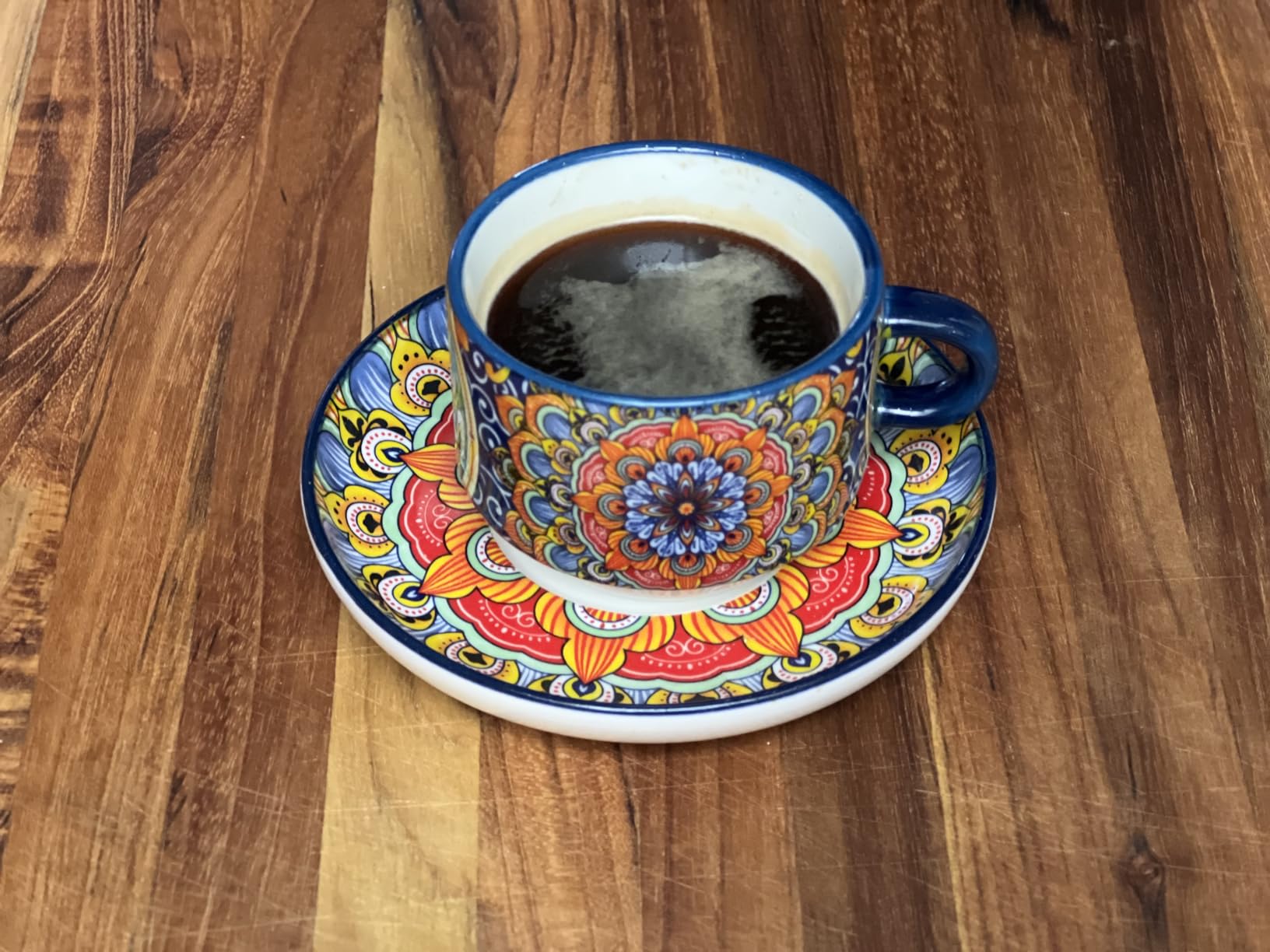 vancasso 4 Oz Bohemian Espresso Cups Set of 4 with Stand | Bohemian Pattern, Vibrant Colors, Porcelain Cups, Stackable Saucers with Metal Stand, Espresso, Cappuccino, Latte Macchiato customer photo 1