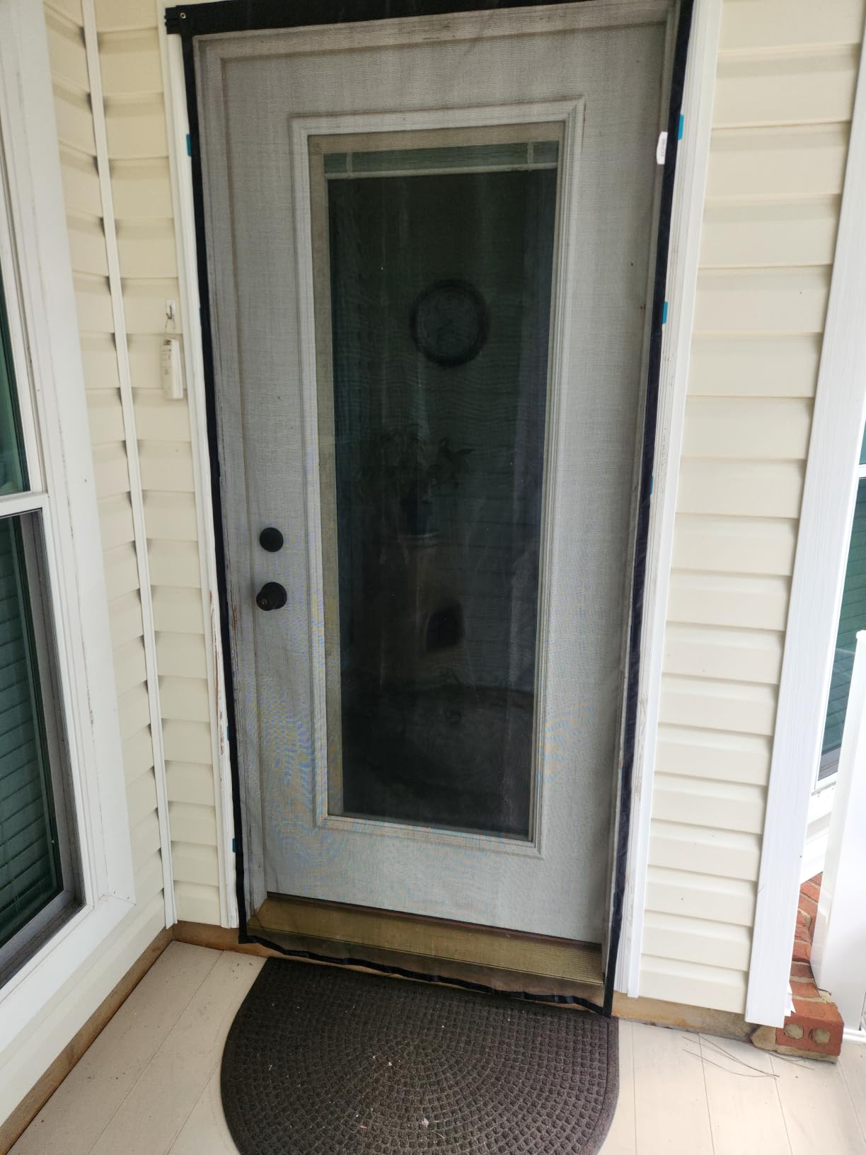 Magnetic Screen Door Mesh for Patio, Retractable with Track, 32 x 80 in | Retractable magnetic screen door, side closure, sliding track, fiberglass mesh, weighted bottom, front single door customer photo 2