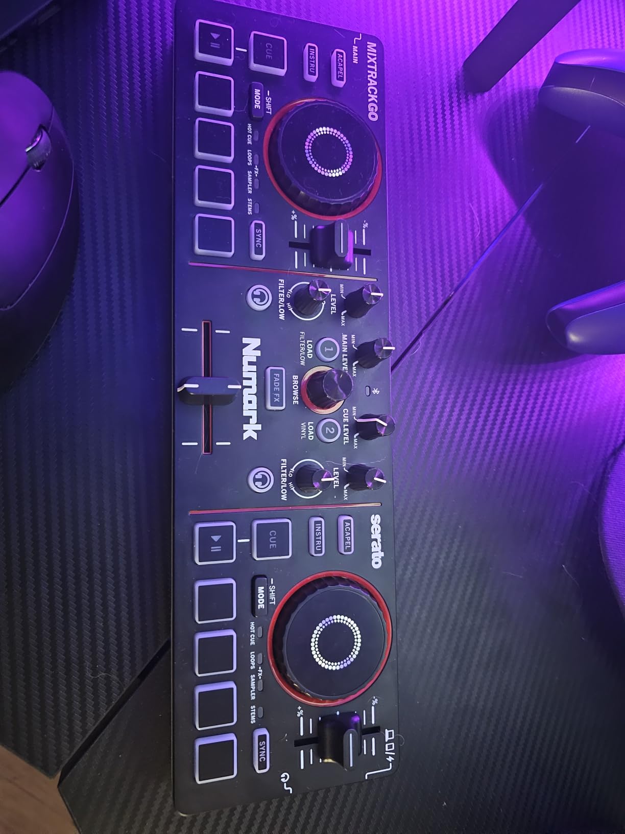 Numark MixTrack Go Compact Bluetooth DJ Controller with Stems Control | 2-Deck DJ Mixer, for Beginners & Mobile DJs, Smart Fader, USB-C, Serato DJ Lite & Algoriddim djay Included, Gen 4 customer photo 1