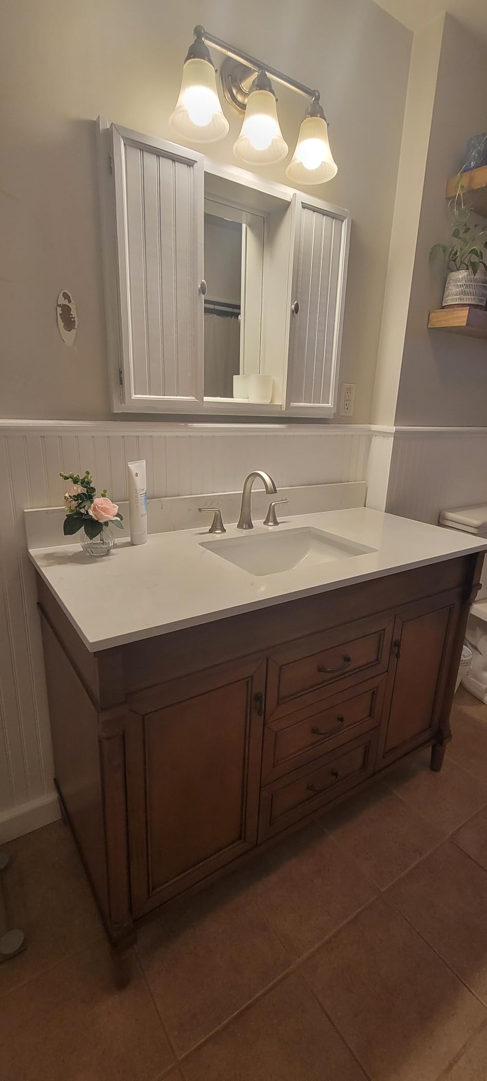 60 Inch Bathroom Vanity with Double Sink Combo, Light Walnut | Classic Cabinet with Countertop & Backsplash, Solid Wood Frame with Soft Closing Doors & 3 Dovetail Drawers, Ceramic Sink customer photo 2