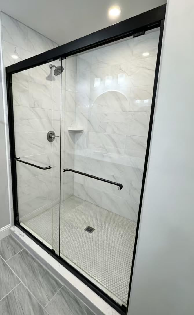 Sliding Glass Shower Door, 56-60 in. W x 72 in. H, Matte Black Aluminum Frame | 1/4 in. (6mm) Easy-Clean Tempered Glass, Anti-Splash Design, Rust-Resistant Hardware, for Walk-in Shower, Bathroom Remodel customer photo 1