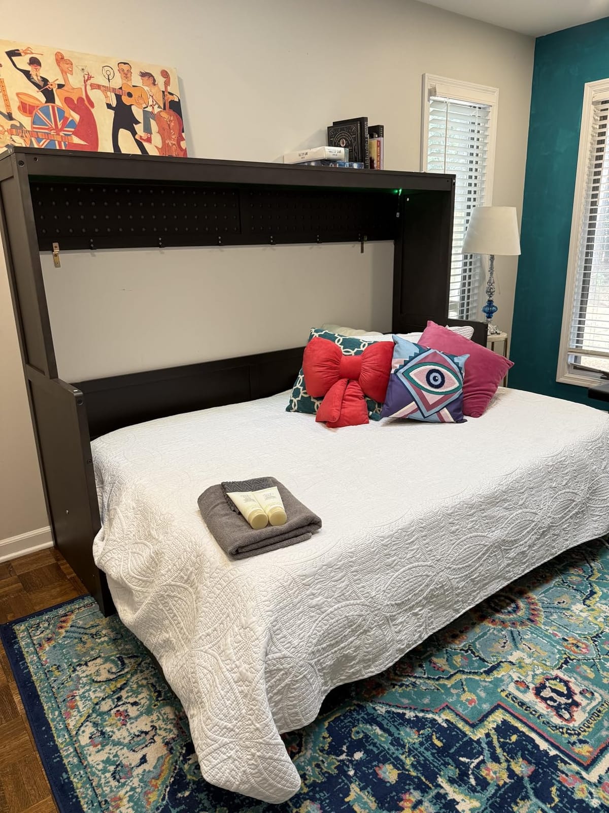 KEIKI Queen Size Horizontal Cabinet Murphy Bed with Desk & USB Charging Station, Foldable Hideaway Wall Bed Frame with Solid Slats, No Box Spring Needed, Easy Assembly, for Bedroom, Guest Room, Gray customer photo 1