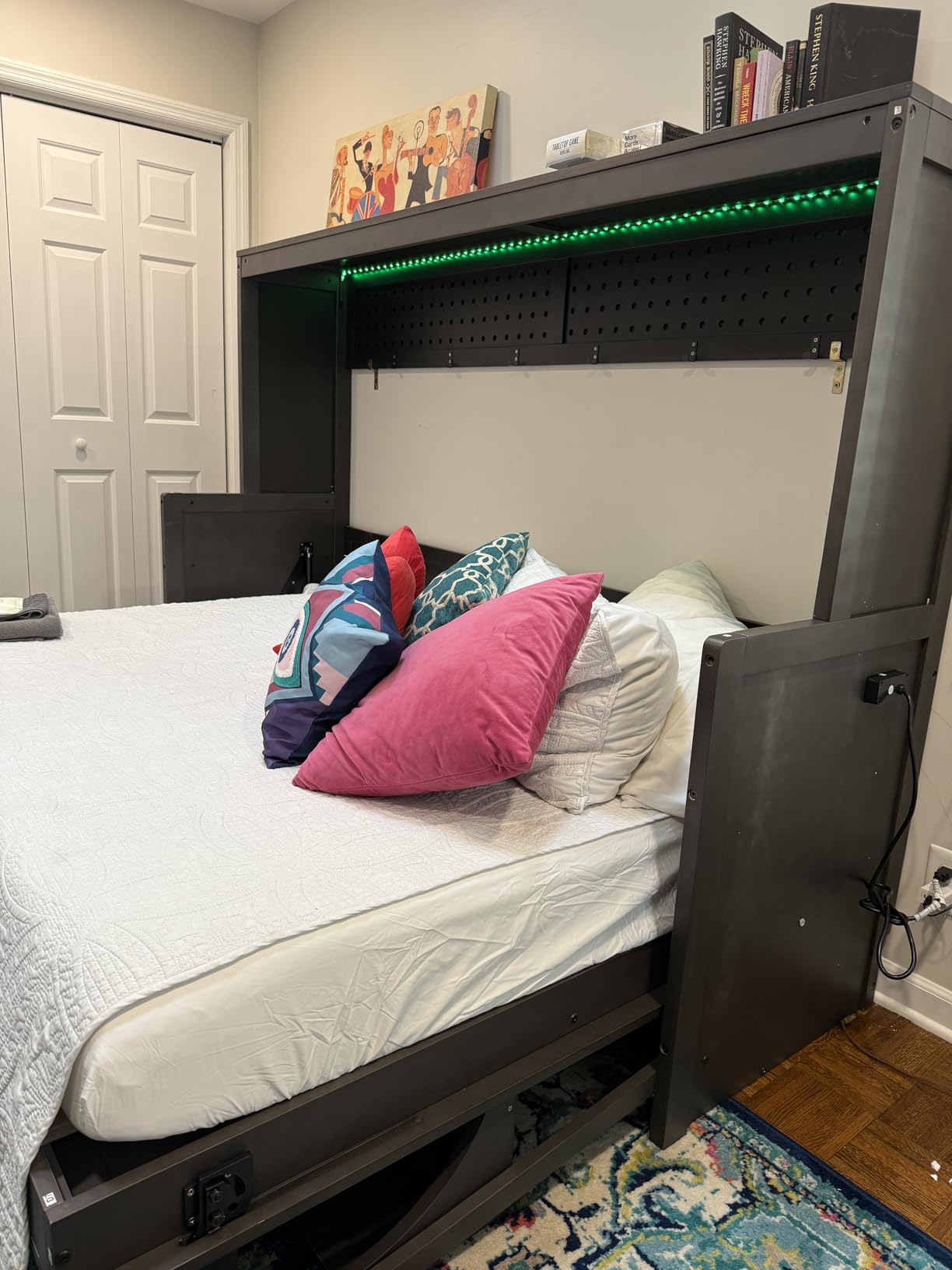 KEIKI Queen Size Horizontal Cabinet Murphy Bed with Desk & USB Charging Station, Foldable Hideaway Wall Bed Frame with Solid Slats, No Box Spring Needed, Easy Assembly, for Bedroom, Guest Room, Gray customer photo 2