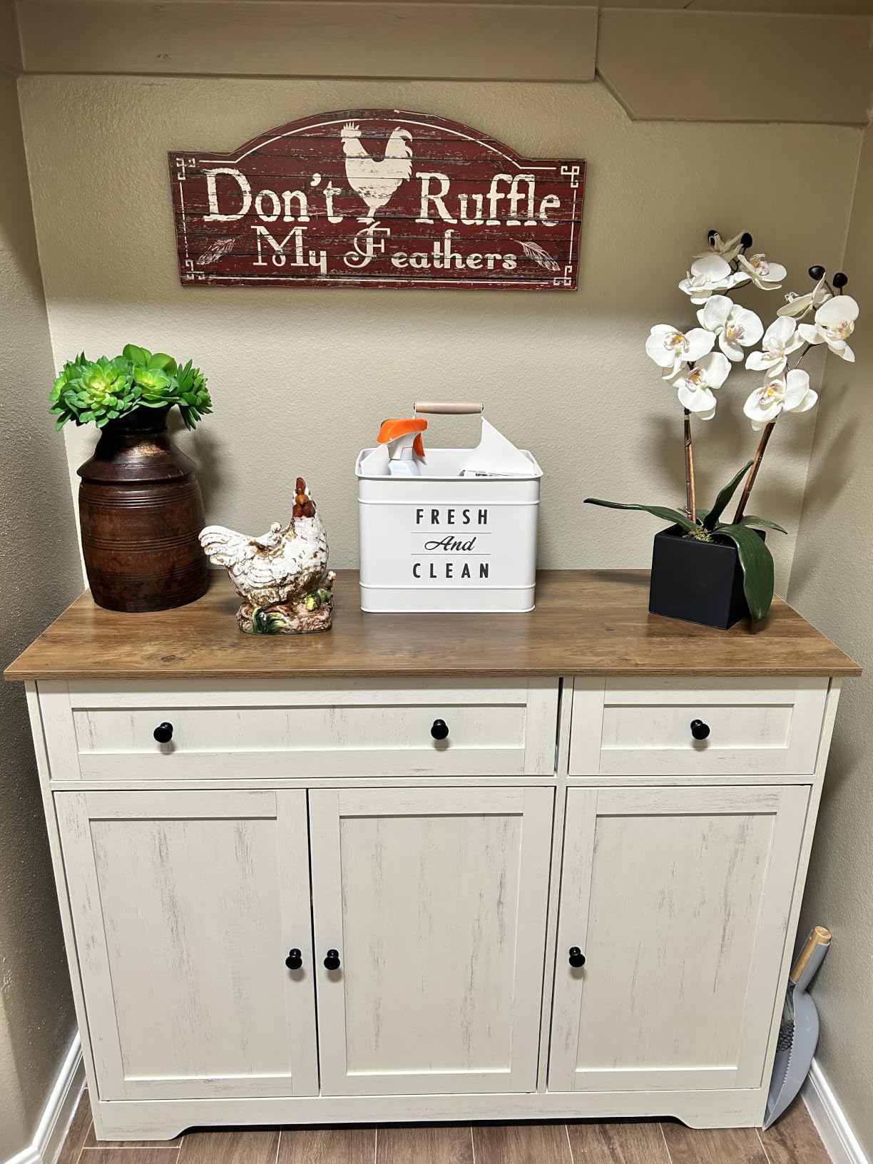 VASAGLE Buffet Cabinet, Sideboard, 4 Doors, 55.1 x 15.8 x 31.5 Inches | Farmhouse Coffee Bar Cabinet with 2 Drawers, Adjustable Shelves, Taupe Brown, SIREN Collection ULSC541TA01S customer photo 2