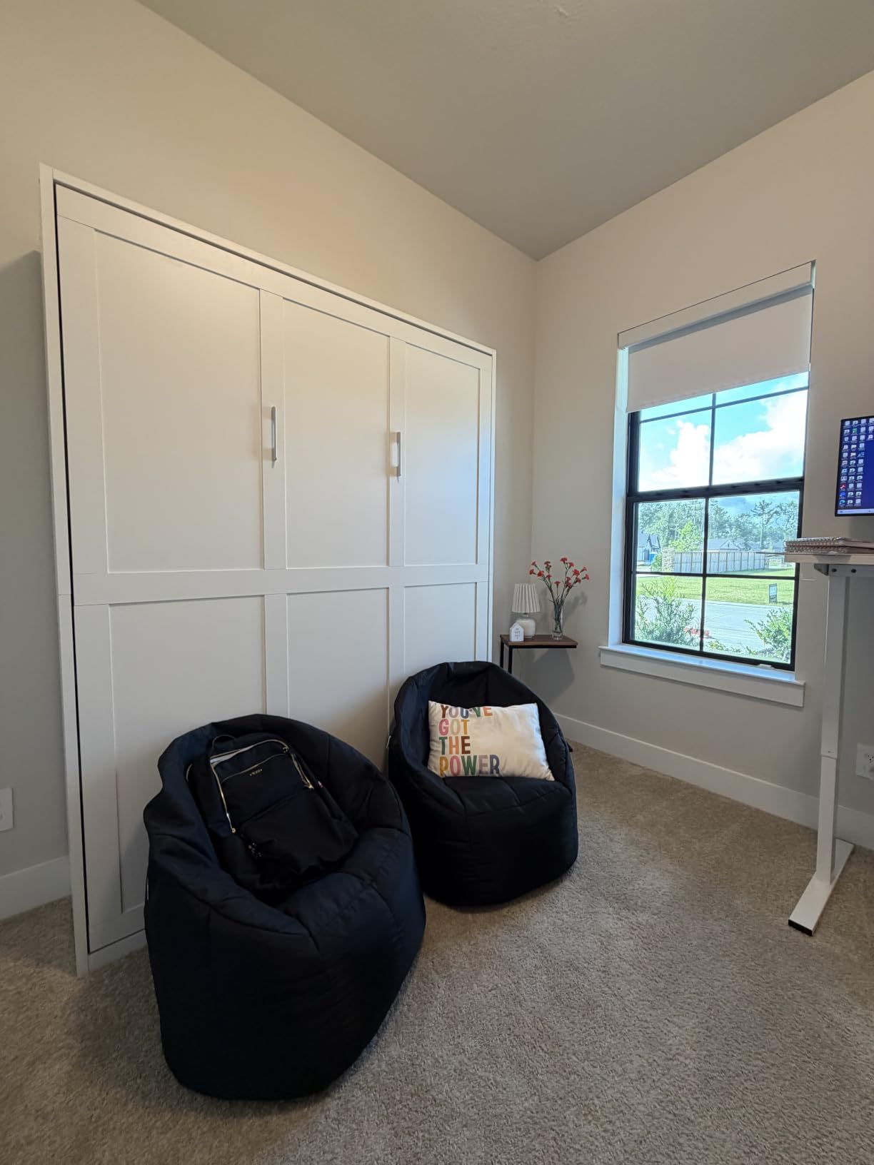 Queen Murphy Bed with Desk, White Cabinet Wall Bed with Automatic Leg | Folds into a cabinet to free floor space by day; built-in work surface supports work, study and living room use customer photo 1