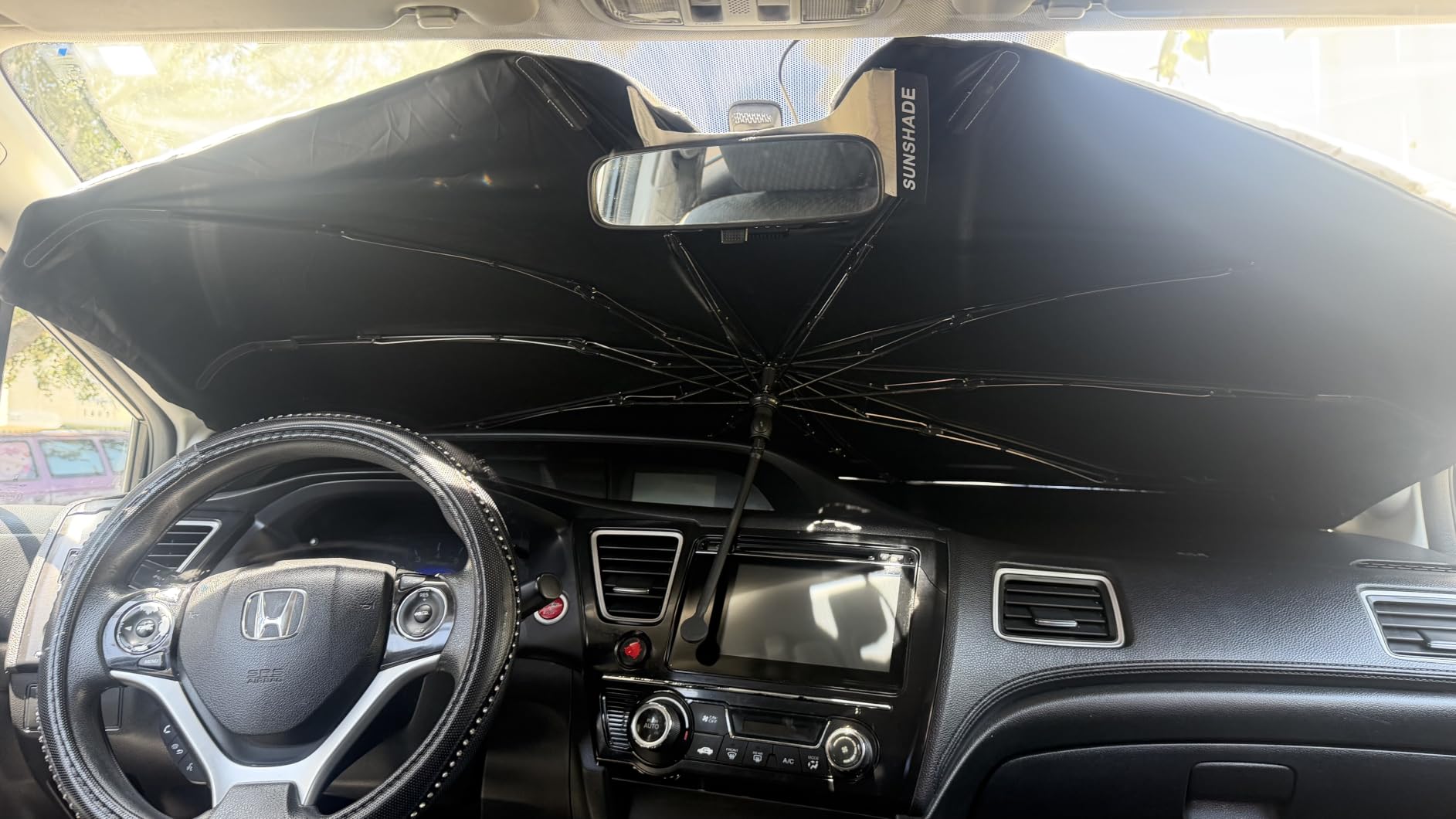 [2026 Upgrade] Coverado Windshield Sun Shade, UPF80+ Sunshade for Car Windshield Blocks Heat & UV Rays, Thickened Vinyl Coating customer photo 2