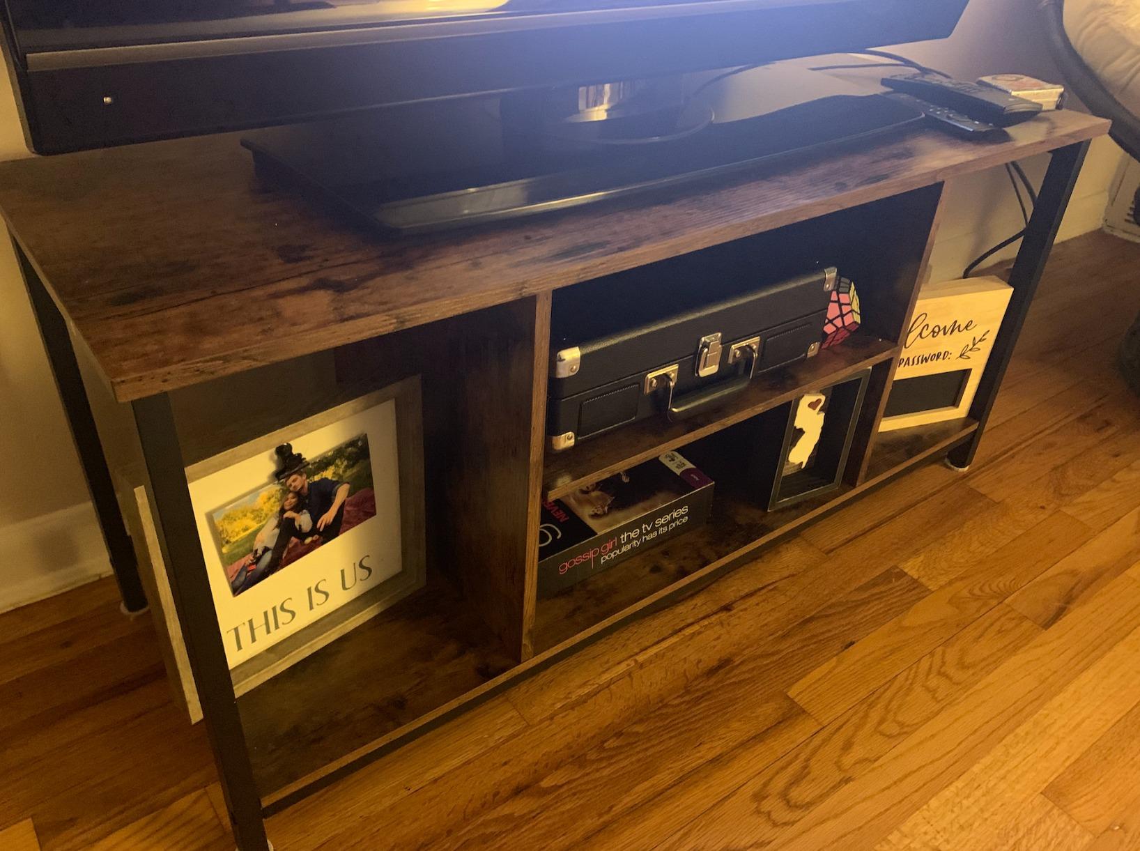 VASAGLE Tall Farmhouse TV Stand, Entertainment Center with Barn Doors, Storage Media Console Cabinet for Living Room, Bedroom, 58.3 x 15.7 x 31.9 Inch, Honey Brown, LIRY Collection ULTV031K101S customer photo 1