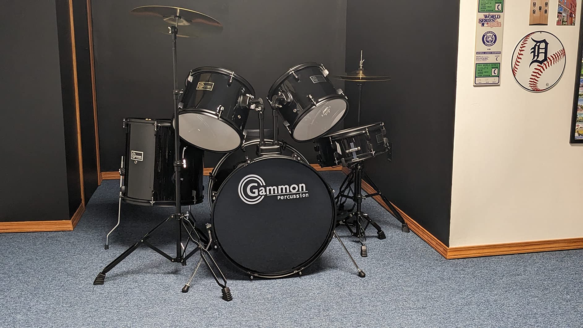 Gammon Percussion Full Size Complete Adult 5-Piece Drum Set with Cymbals, Stands, Stool, and Sticks - Blue customer photo 2