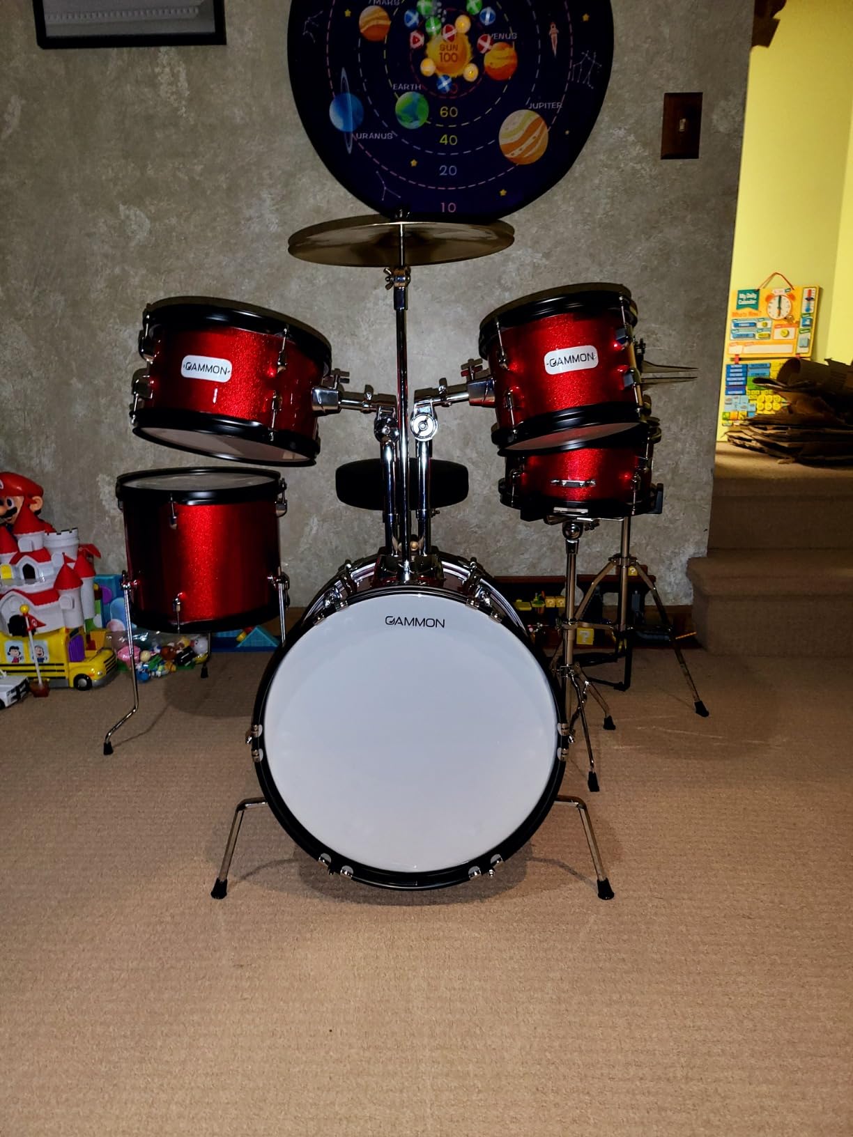 Gammon Percussion 5-Piece Kids Drum Set, Complete Junior Drum Kit with Cymbals, Hardware, Sticks, & Throne - Black customer photo 2