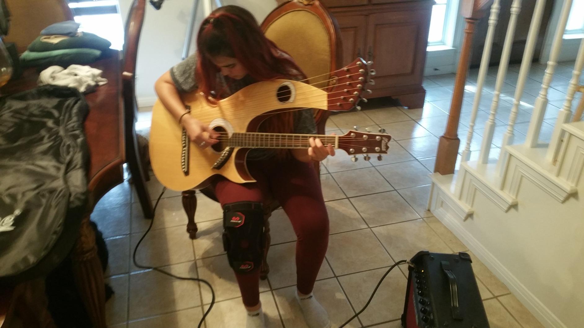 Ktone Harp Guitar, Acoustic Electric Double Neck Guitar with Padded Gig Bag customer photo 1