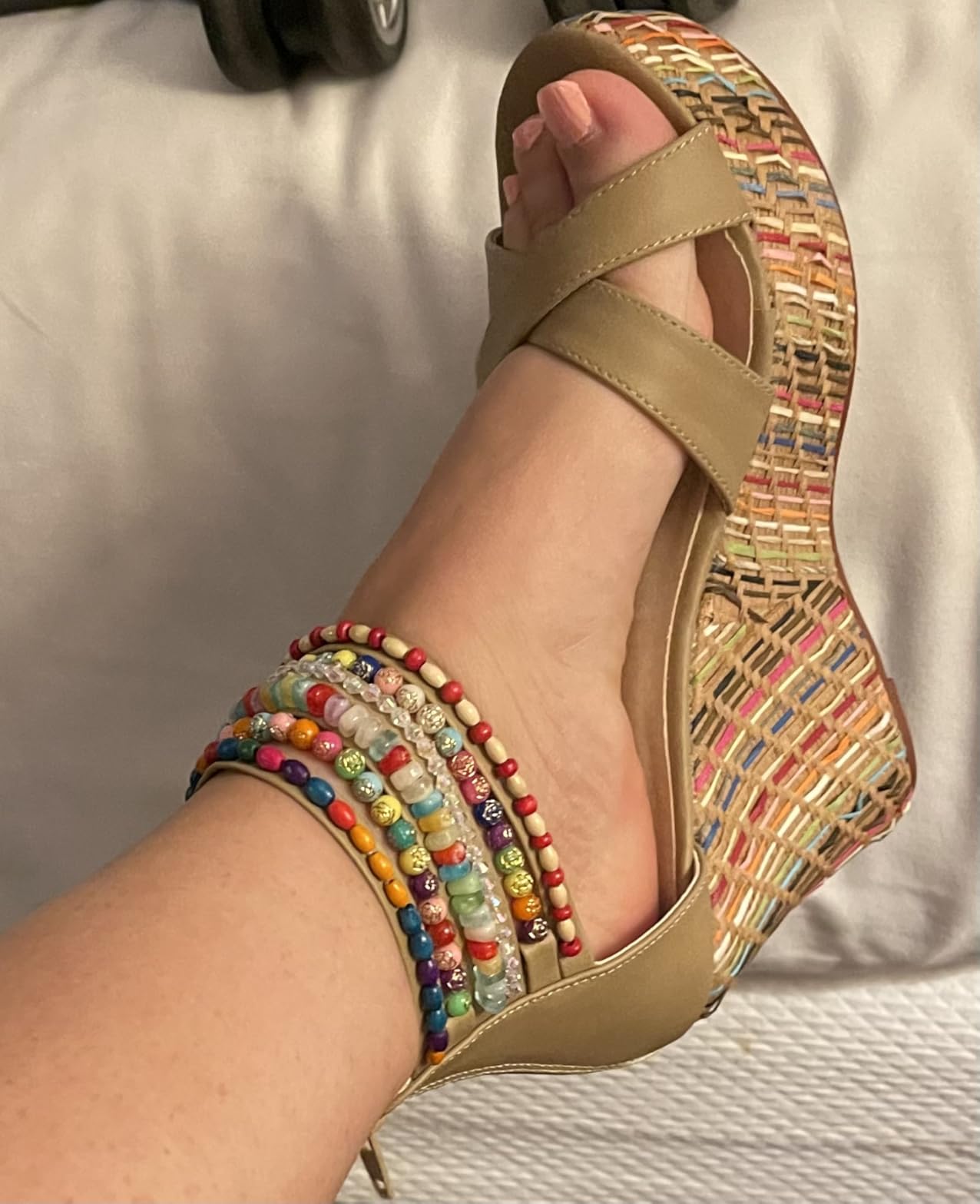 getmorebeauty Women's Wedge Sandals With Pearls Across The Top Platform Sandals High Heels customer photo 2