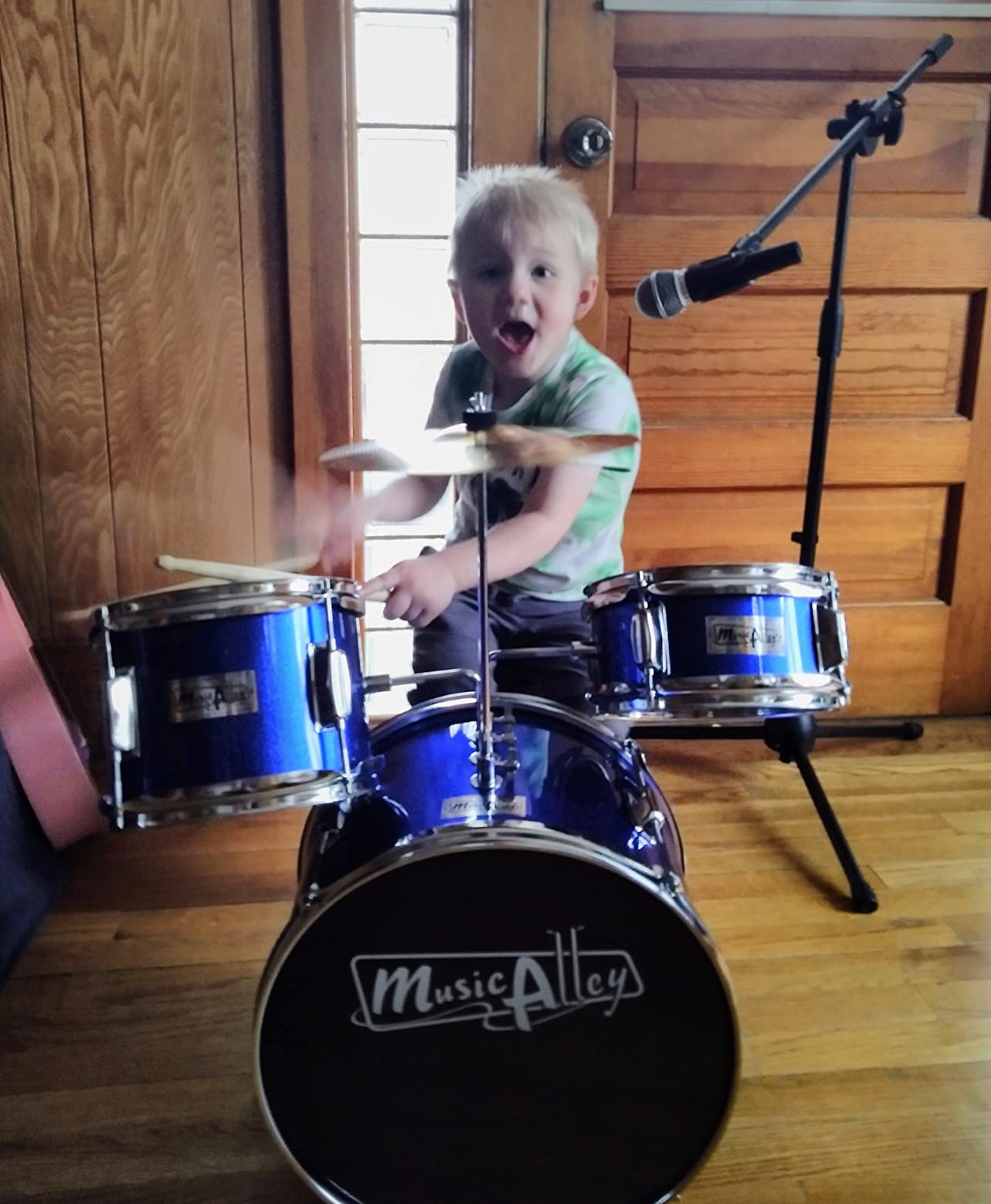 Music Alley 3 Piece Kids Drum Set with Throne, Cymbal & Sticks, Black | Junior drum set for kids with bass drum, snare, tom, cymbal, pedal, throne and sticks for young beginners customer photo 2