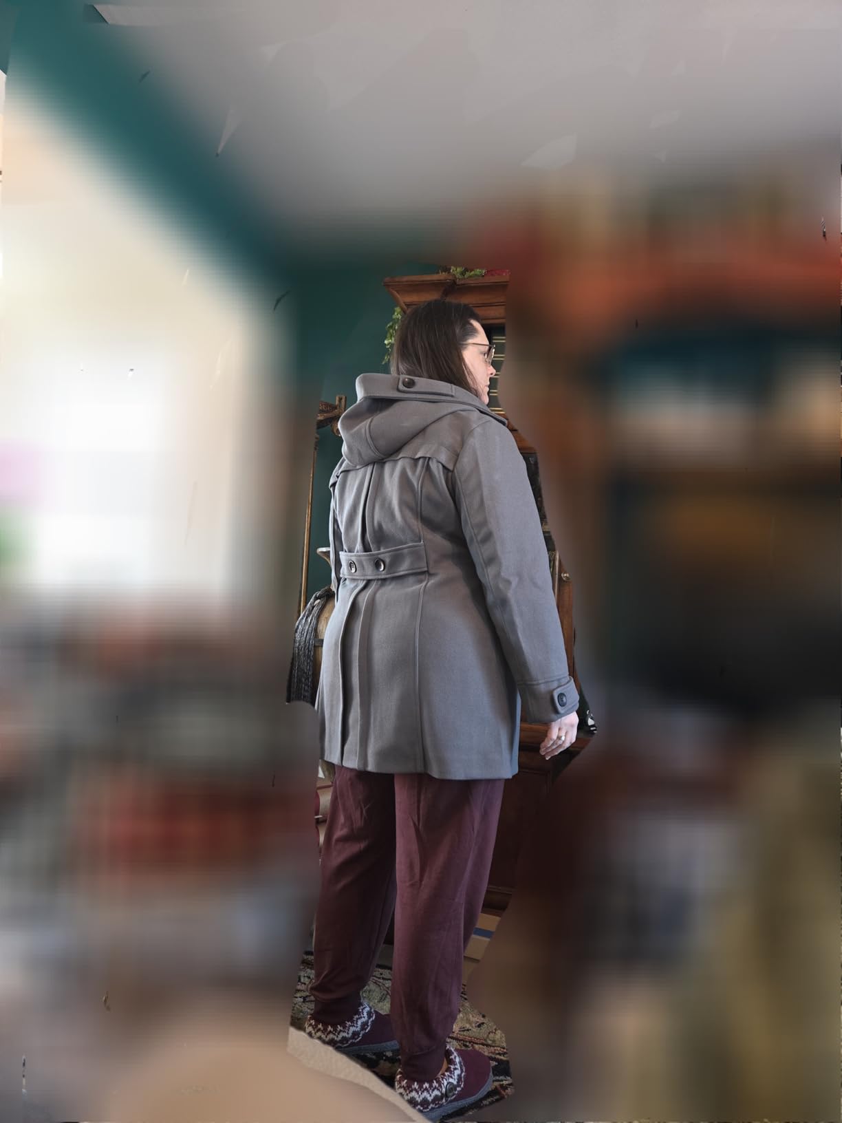 Tanming Women's Hooded Wool Blend Coat Mid Long Peacoats customer photo 1