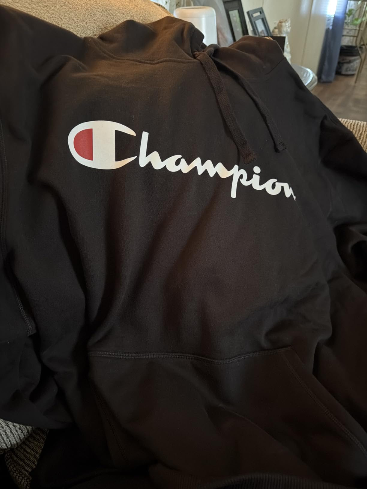 Champion Men's Pullover Graphic Fleece Hoodie, Standard Fit, Midweight Fleece, Classic Script Logo customer photo 2
