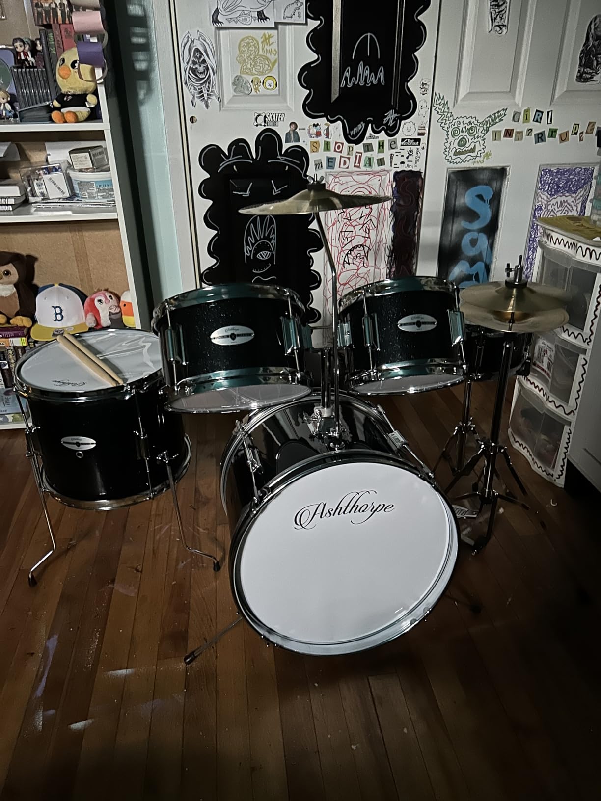 Ashthorpe 5-Piece Complete Kids Drum Set with Genuine Brass Cymbals - Junior Beginner Kit with 16