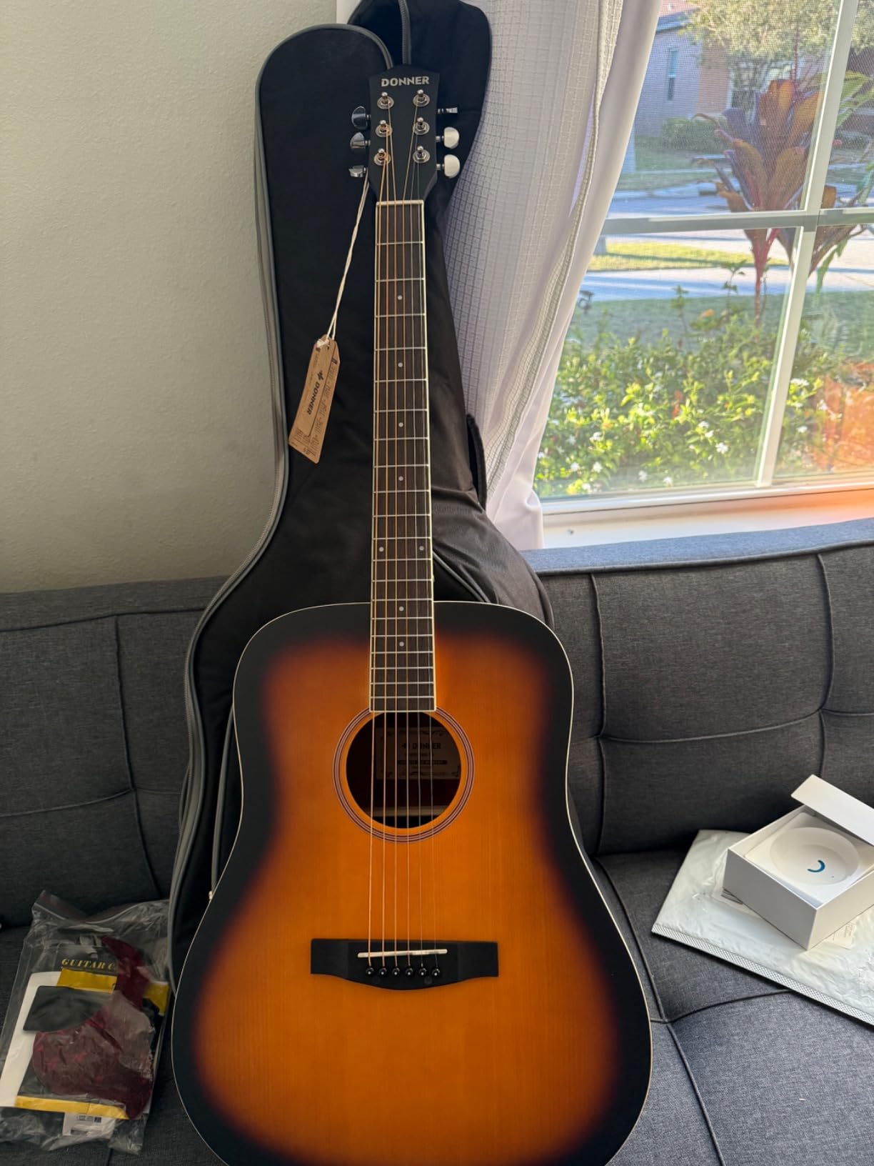 Donner Acoustic Guitar for Beginner Adult Full Size Dreadnought Acustica Guitarra Bundle Kit with Free Online Lesson Bag Strap Tuner Capo Pickguard Pick, Right Hand 41 Inch Sunburst, DAG-1S/DAD-160S customer photo 2