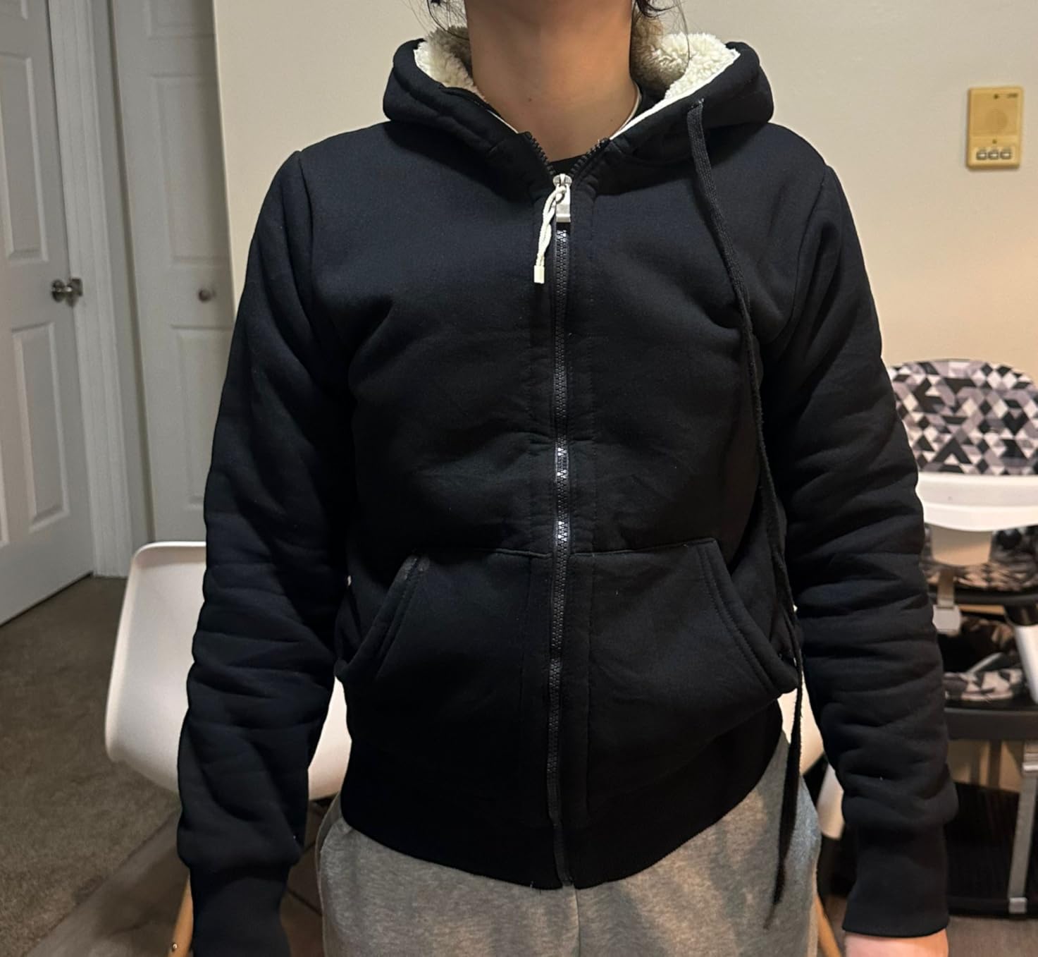 Women’s Casual Full Zip Up Sherpa Lined Hoodie Sweatshirt Jacket Coat customer photo 1