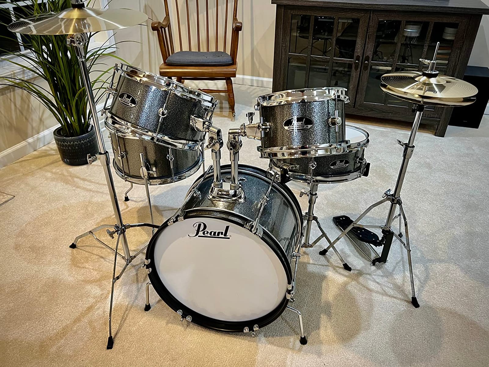 Pearl Roadshow Jr. 5 Piece Drum Set with Hardware and Cymbals, Gindstone Sparkle (RSJ465C/C708) customer photo 1